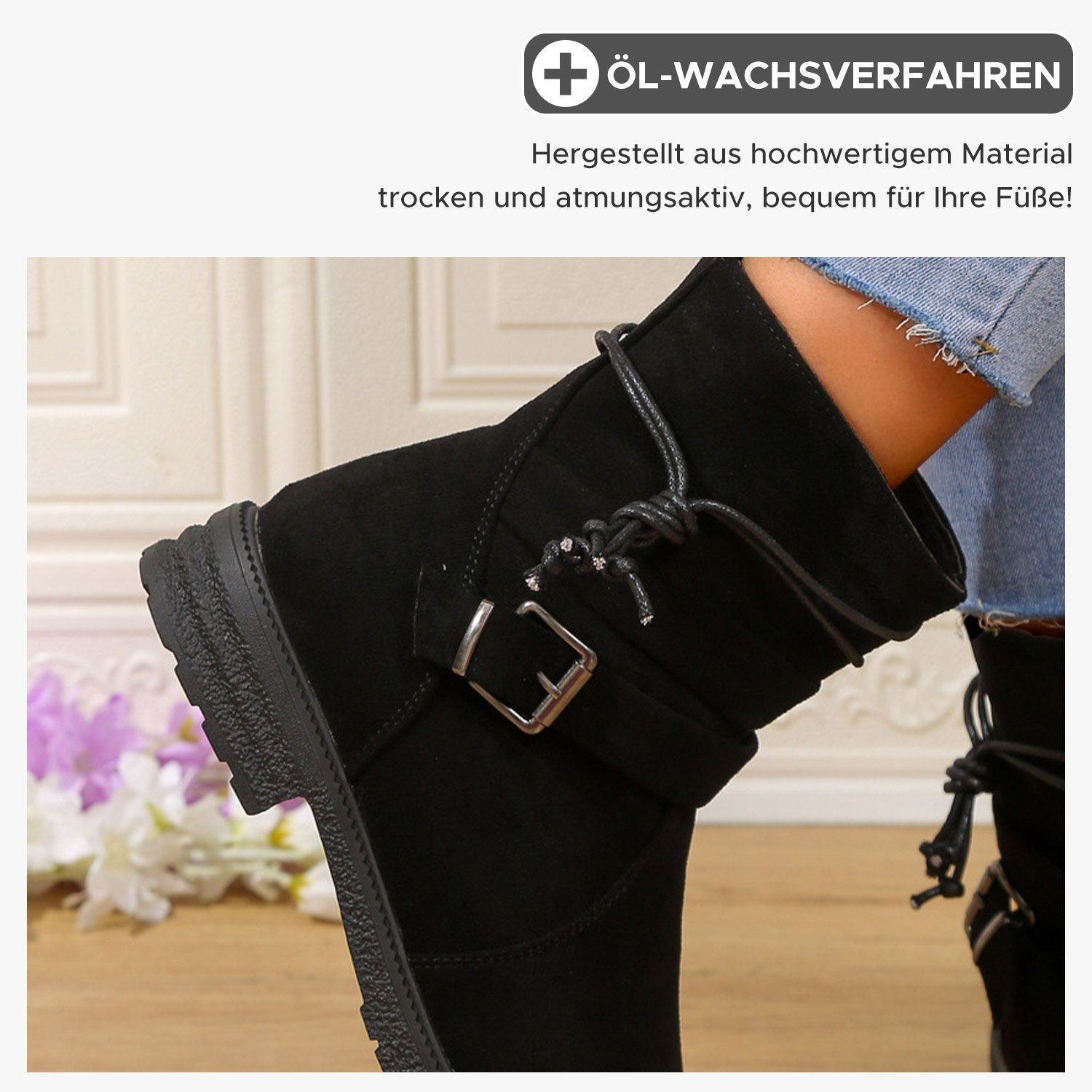 Daisred Damen Winterstiefel Booten Freizeit Flache Stiefelette Boots Stiefel