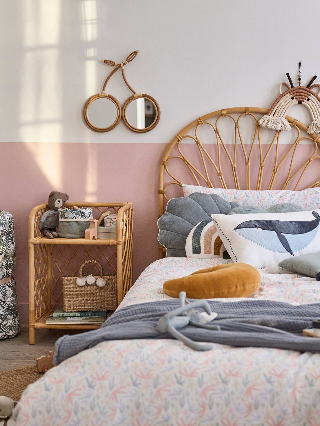 Vertbaudet Kinderzimmer Nachttisch aus Rattan BOHO - natur/rautenfrom