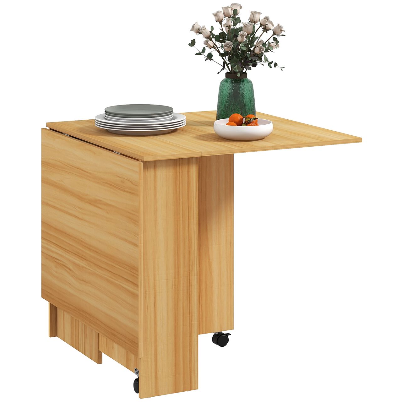 HOMCOM Klapptisch Esszimmertisch mit Rollen mobiler Tisch Ablagefläche Teak