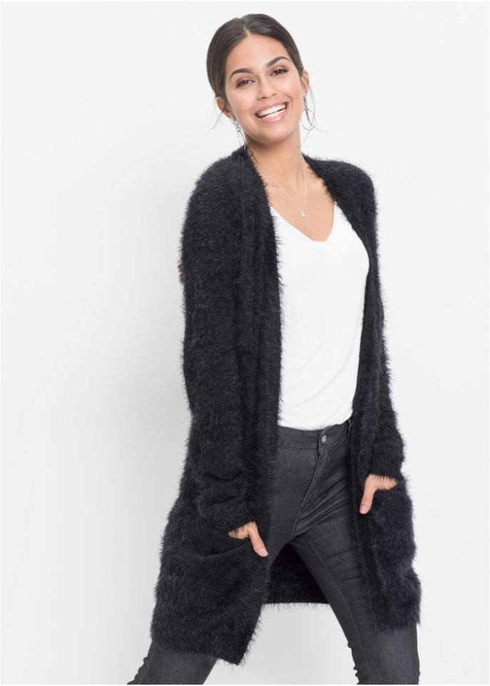 Longstrickjacke in Flauschoptik