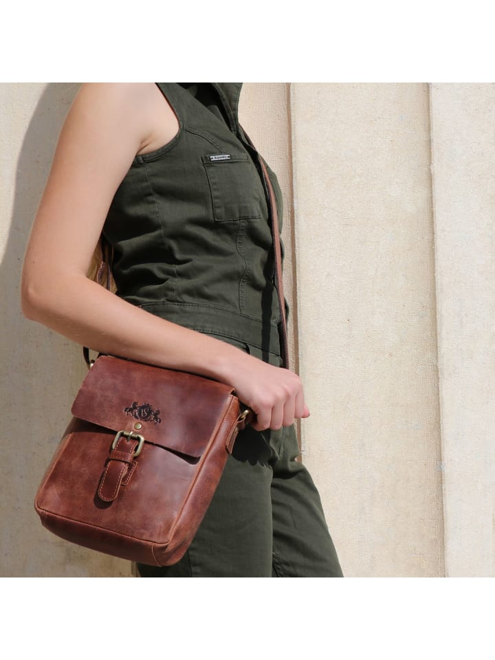 SID & VAIN Leder-Umhängetasche ORLANDO Umhängetasche Cross-Body Bag echt Leder in braun günstig kaufen onesize