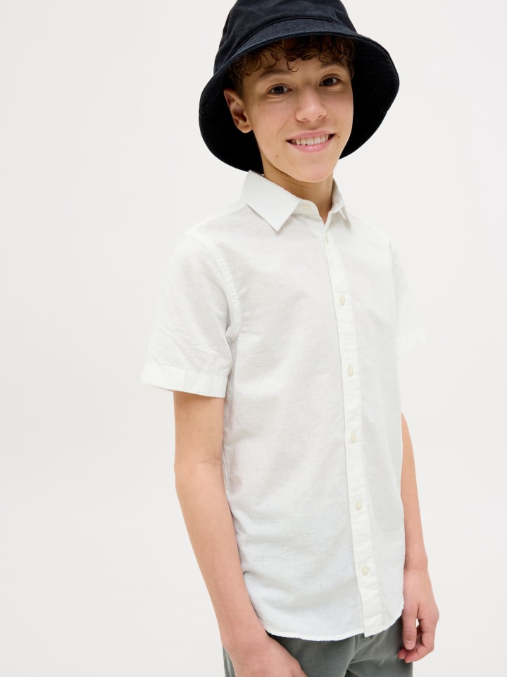 JACK & JONES Junior Kurzarmhemd JJBREEZE LINEN BLEND SHIRT JNR in white günstig kaufen