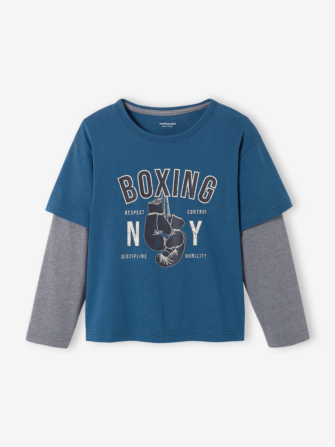 T-shirt sport doubles manches garçon bleu canard