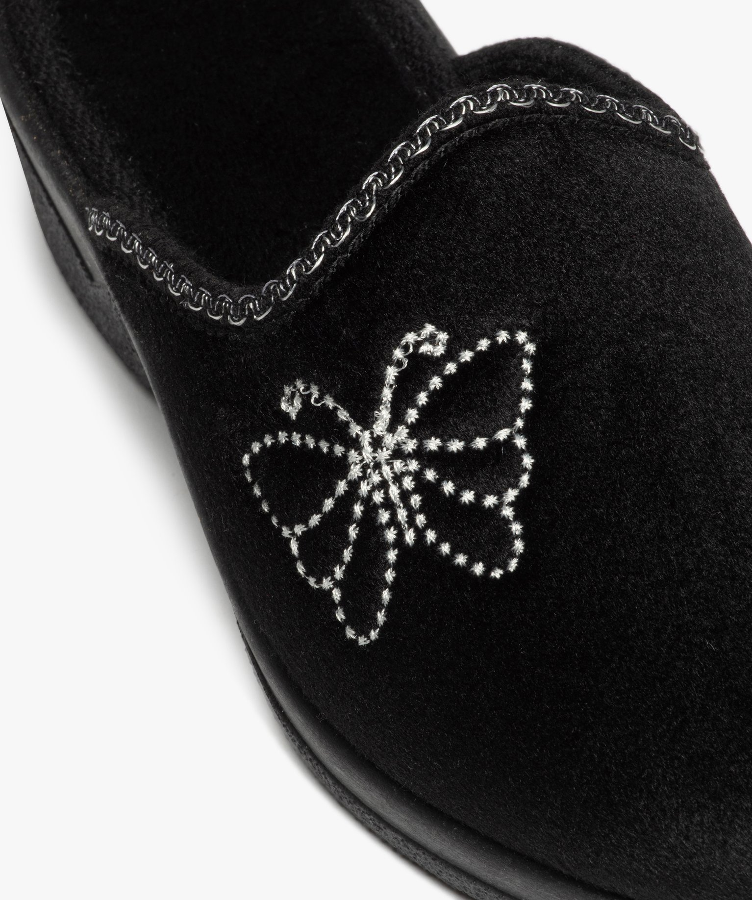 Chaussons femme compensées velours brodé noir | GEMO