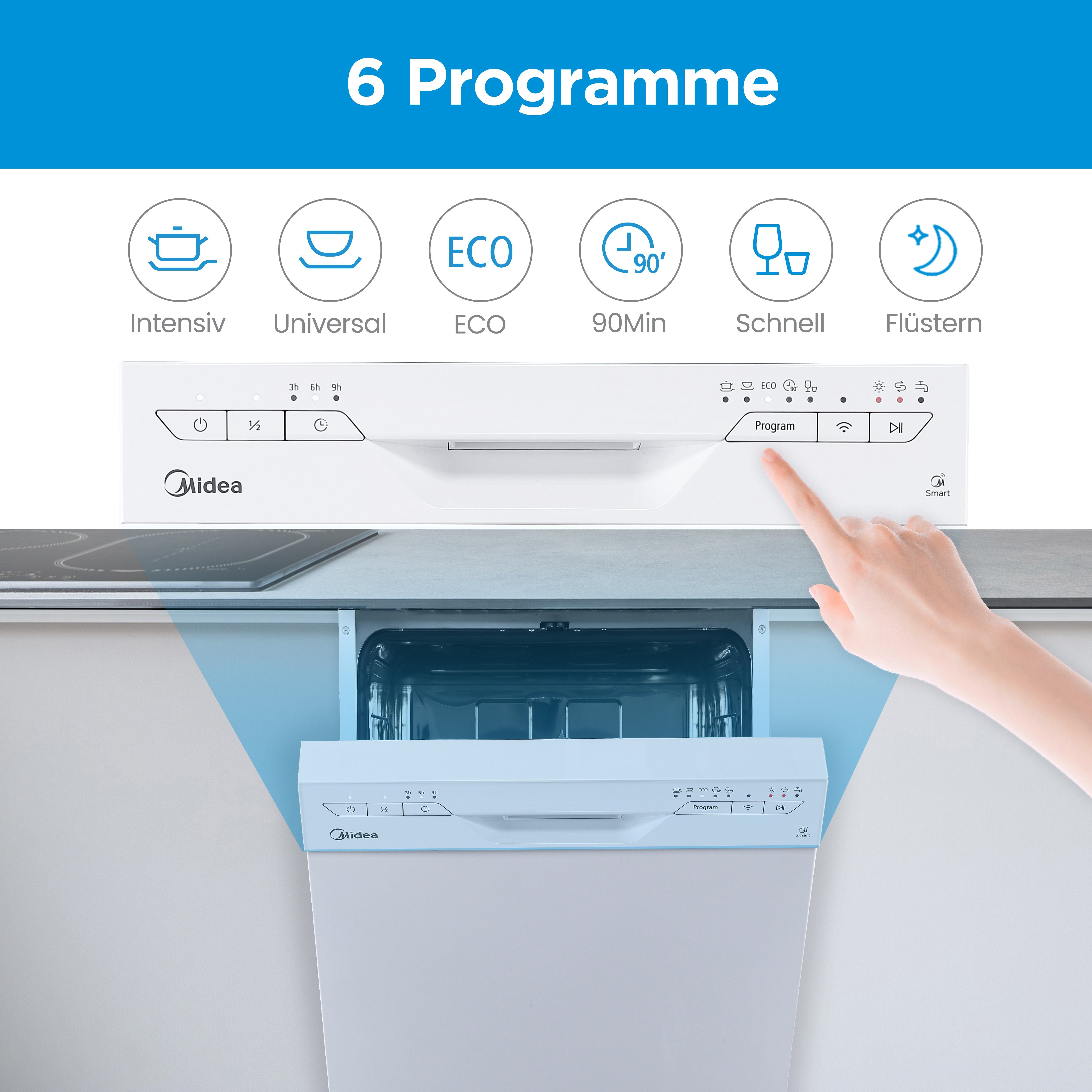 Midea Standgeschirrspüler, SF 3.45NW Pro, 9 l, 9 Maßgedecke
