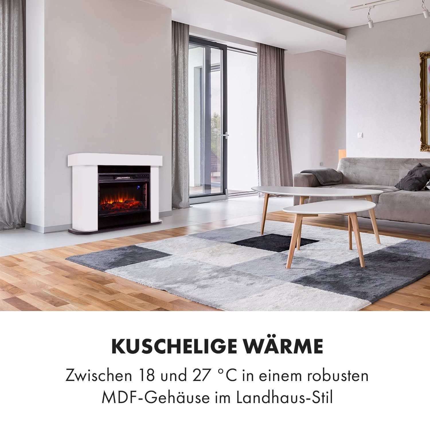 Klarstein Elektrokamin Aargau Smart, elektrischer Kamin mit Heizfunktion Heizlüfter elektrischer Kaminofen