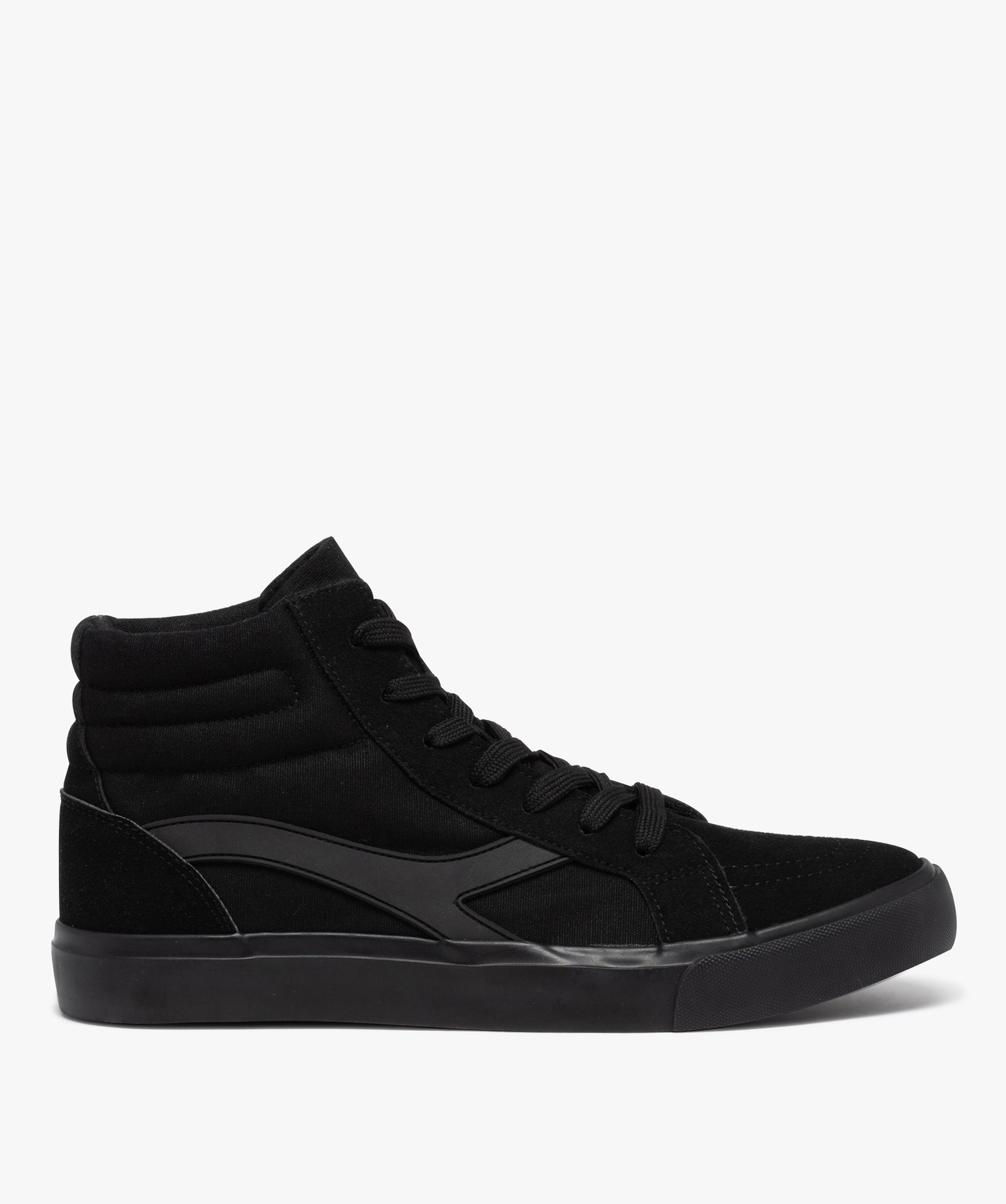 Baskets homme mid-cut en toile et suédine unie noir | GEMO