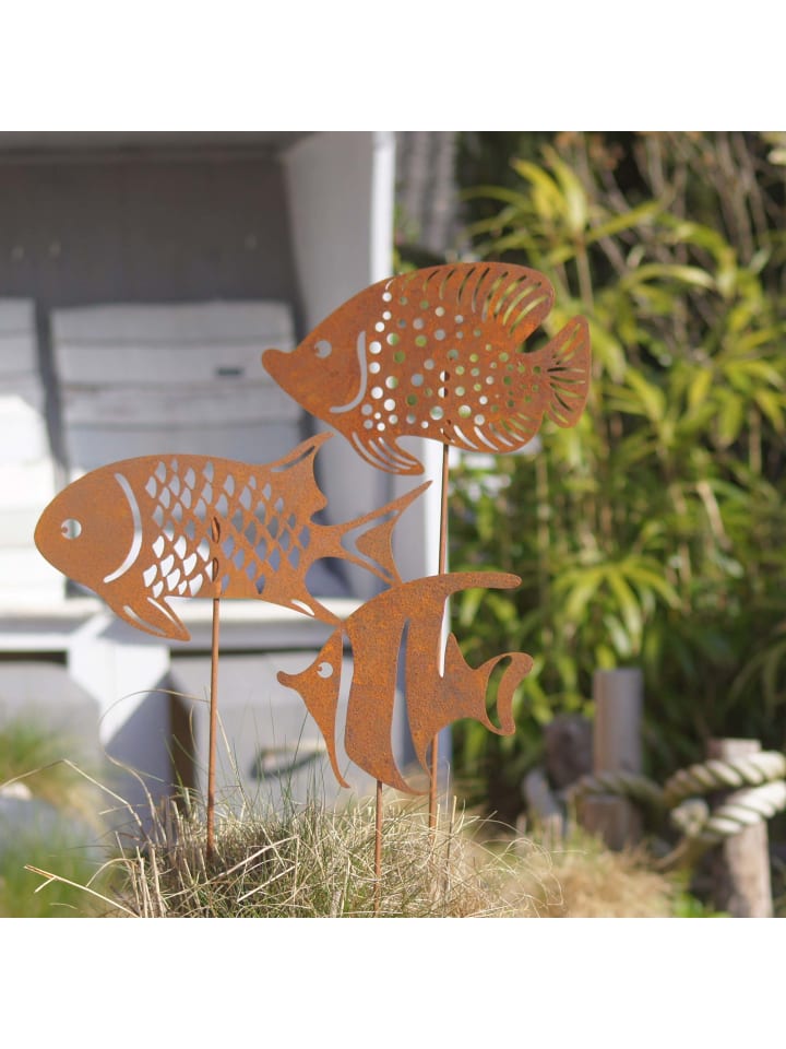 UNUS 3er Set Gartenstecker Rost Fische in Braun günstig kaufen onesize