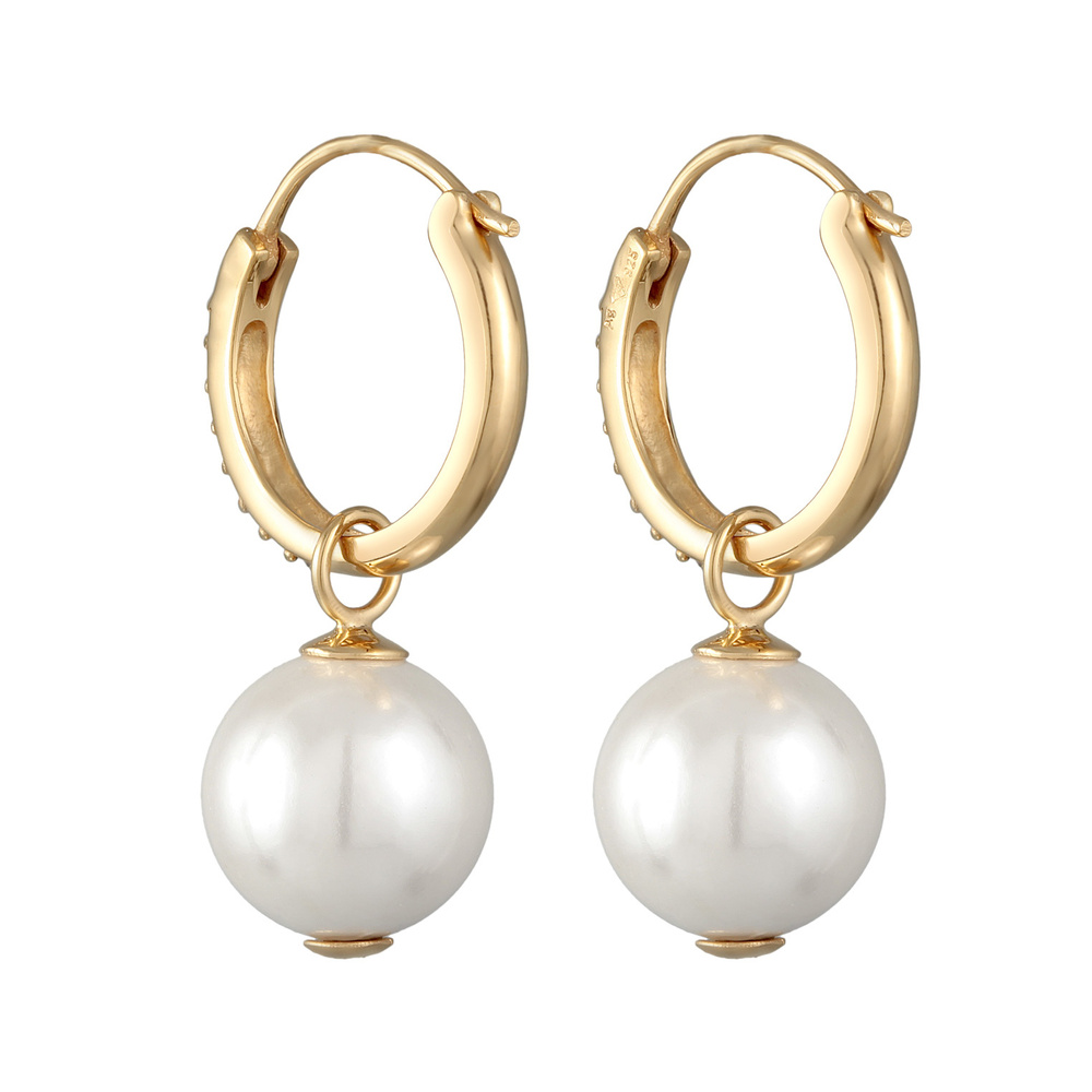 Elli Elli Boucles d'Oreilles Femmes Créoles étincelantes avec perles de coquillage et  Boucles d'oreilles