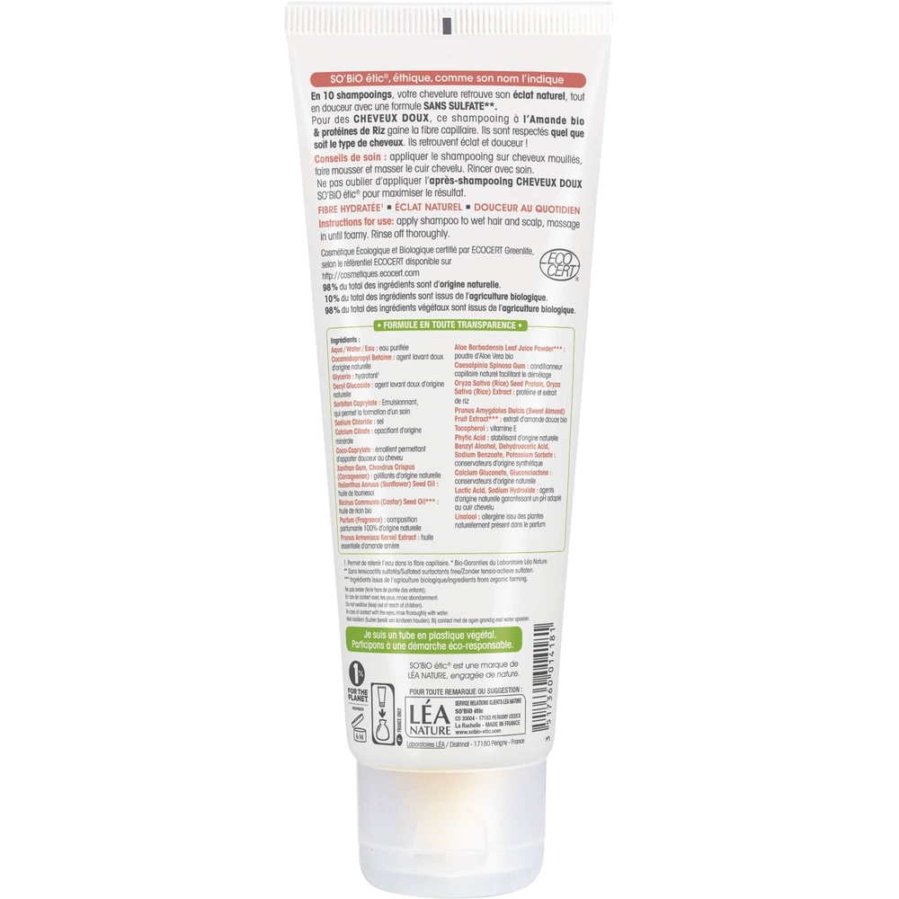 LÉA NATURE SO BiO étic Shampooing cheveux doux, Amande bio & Protéines de riz Shampooing