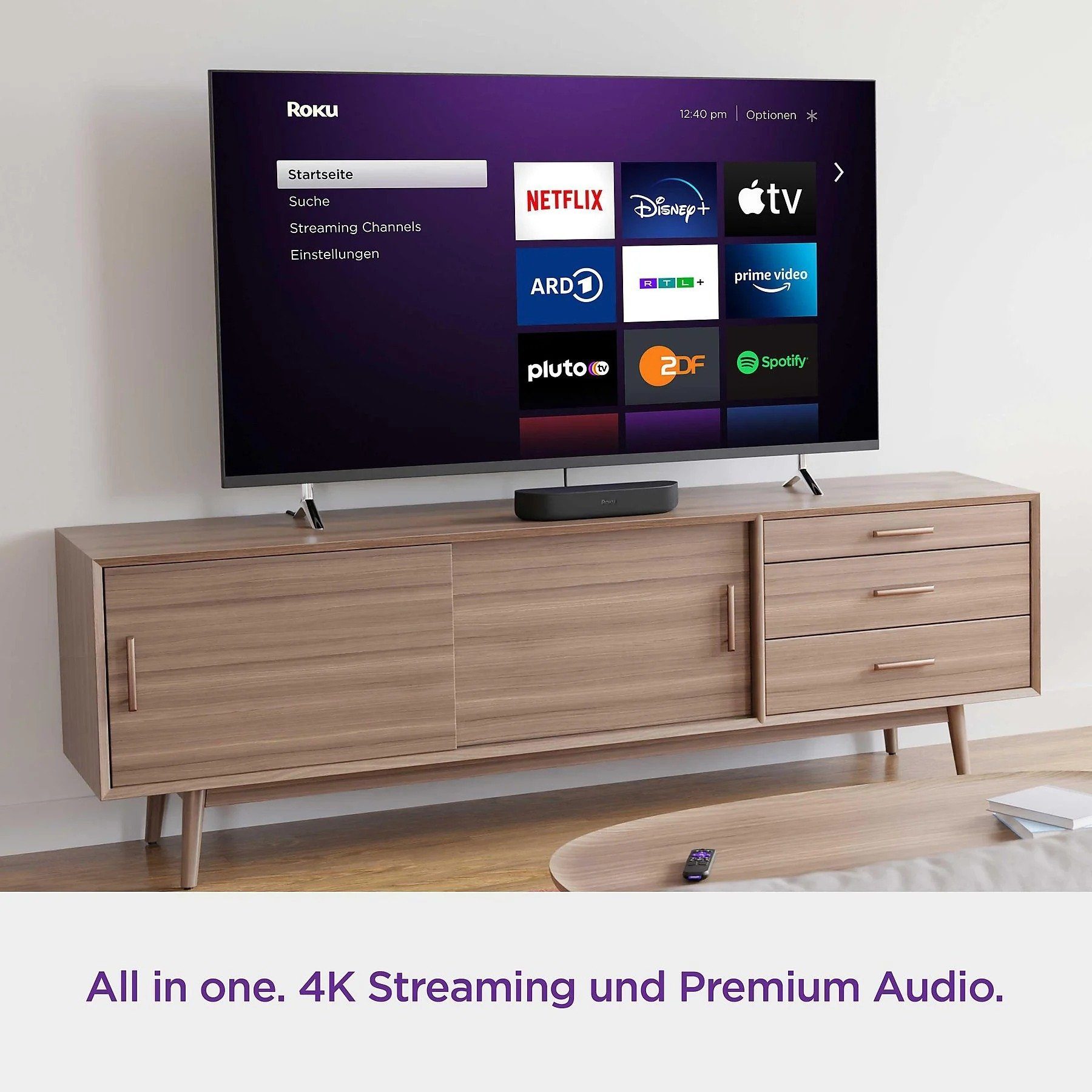ROKU 4K HDR Streaming Media Player Soundbar (WLAN (WiFi), Bluetooth, Alexa, Siri, Google Home, Spotify, Netflix, Ultra HD, Apple AirPlay)
