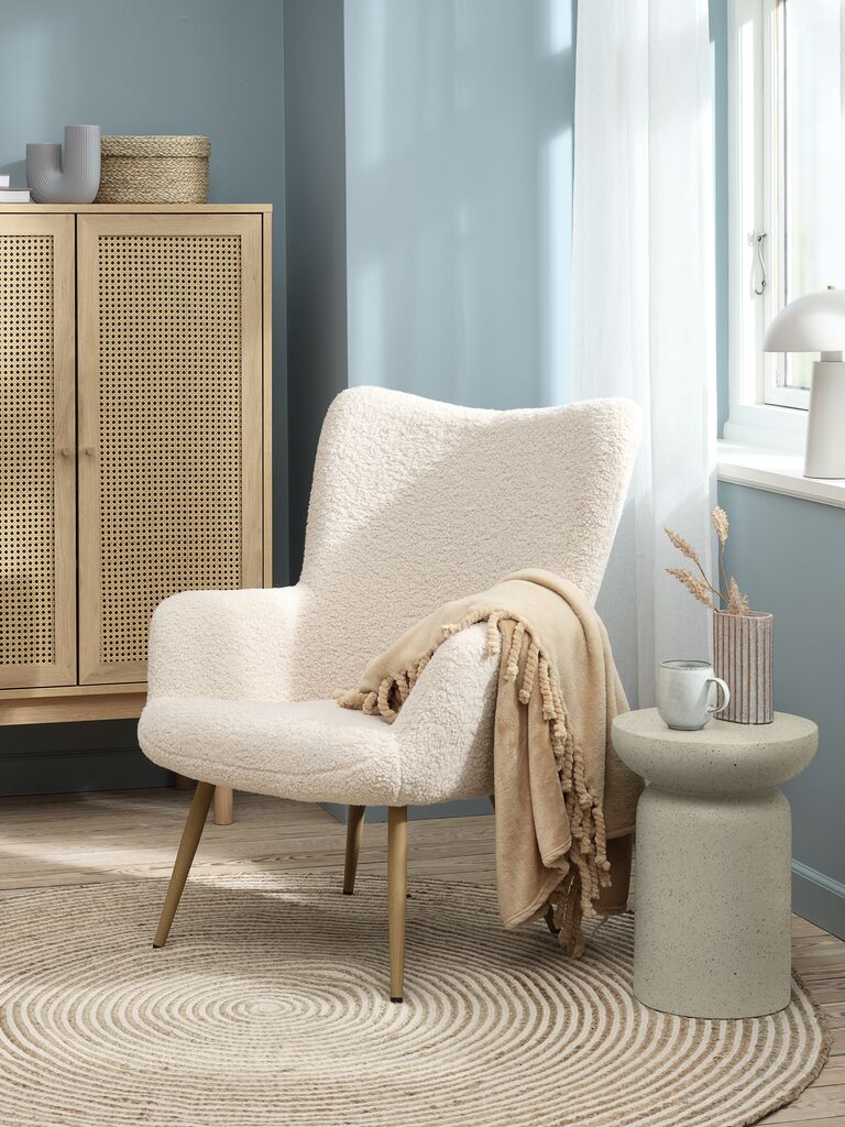 HUNDESTED Fauteuil HUNDESTED Peluche Tissu Blanc Cassé/Chêne