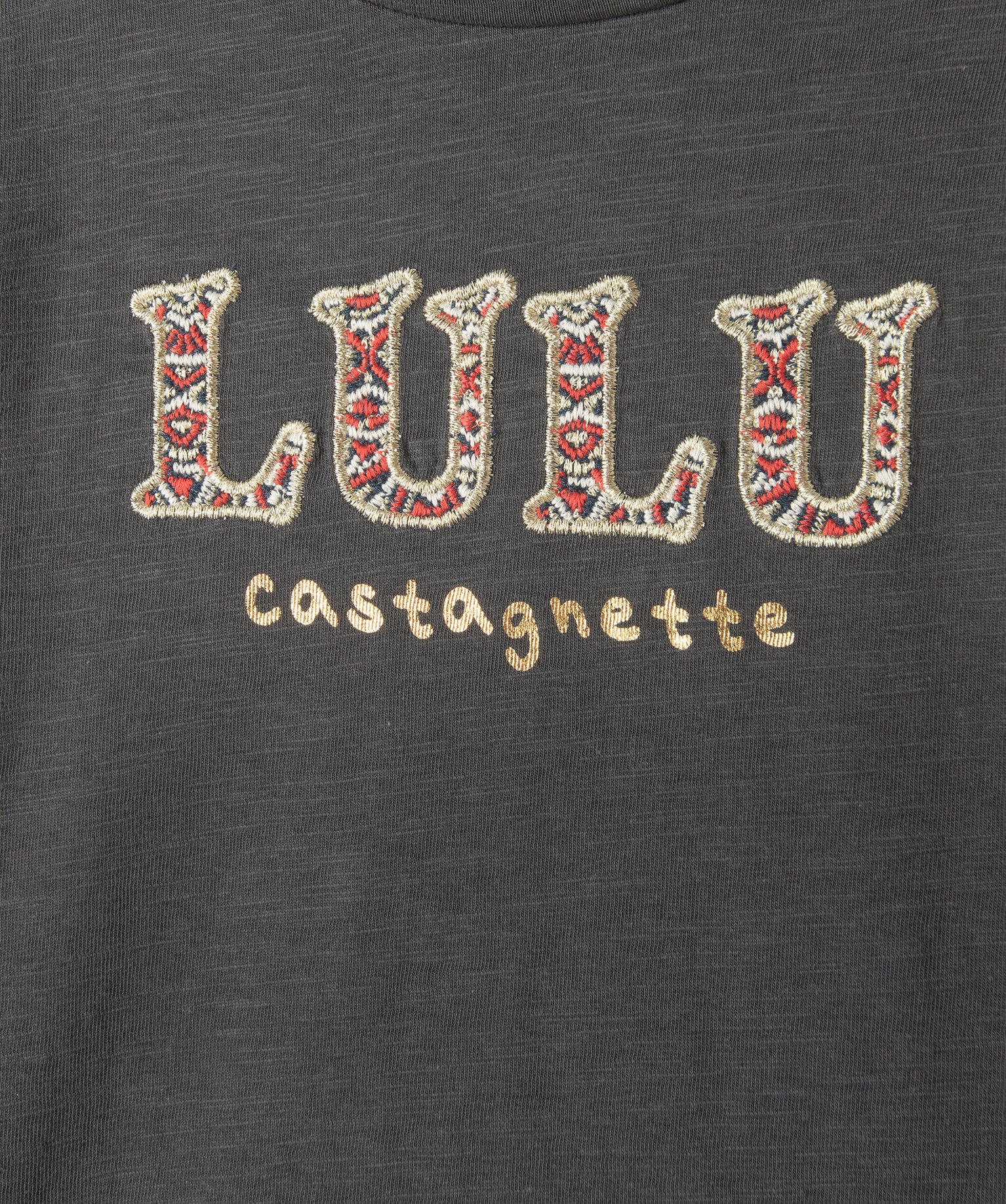 Tee-shirt fille avec inscription brodée sur le buste— Lul... gris fonce | GEMO