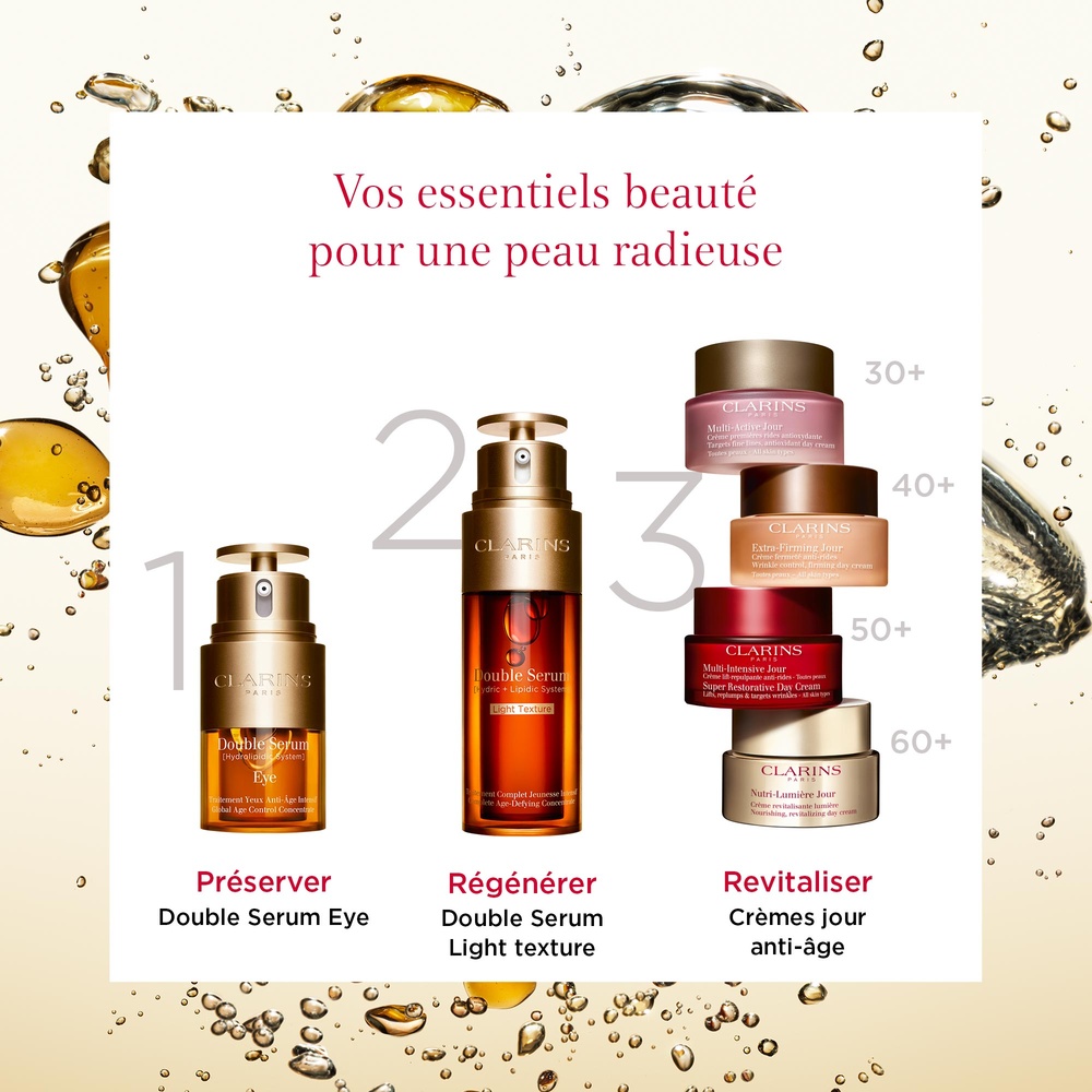 Clarins Double Serum Light texture Traitement Complet Jeunesse Intensif Sérum anti-âge texture légère
