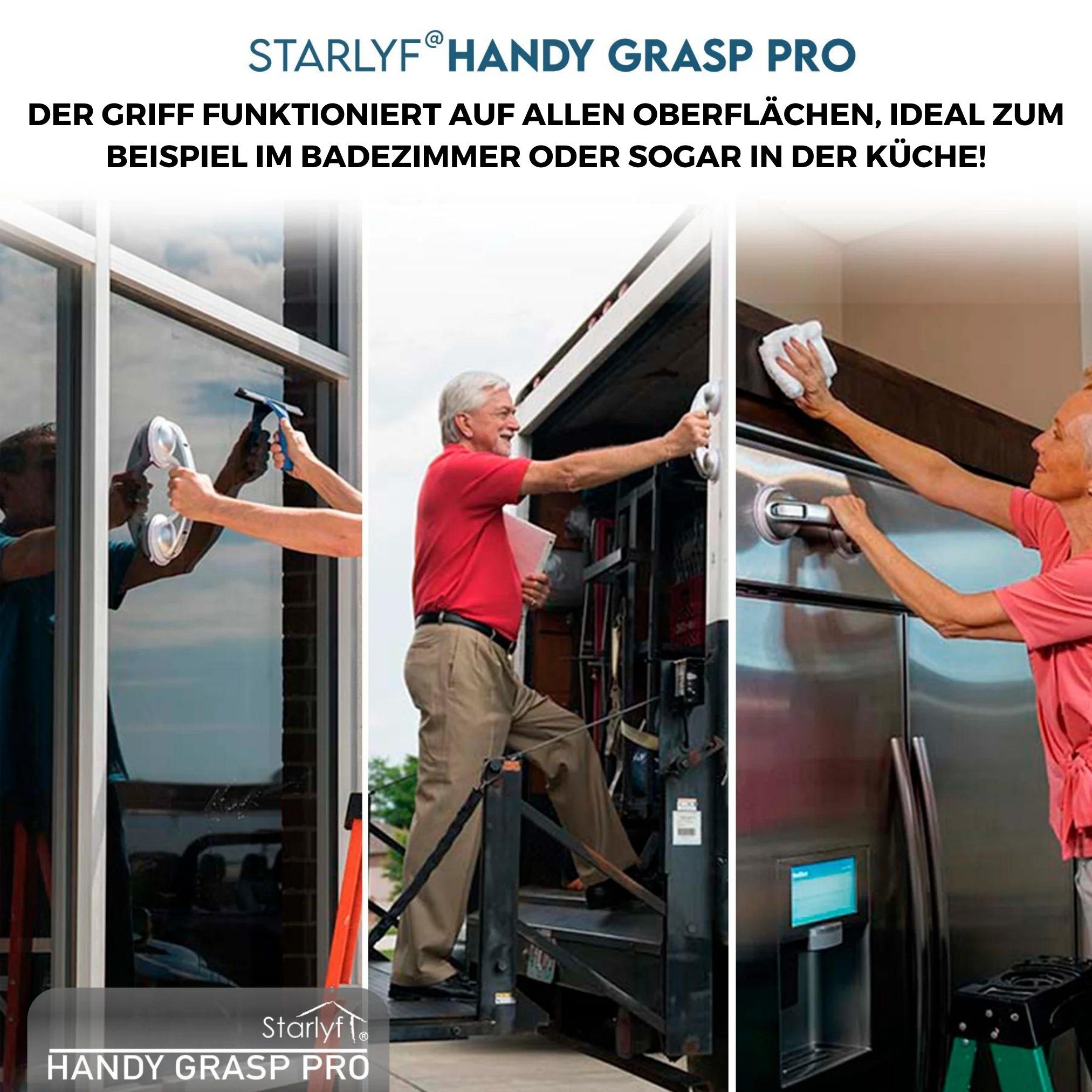 Starlyf Haltegriff Handy Grasp Pro, belastbar bis 70 kg, 30 cm Badewannengriff, ideal für die Dusche, ohne Schrauben