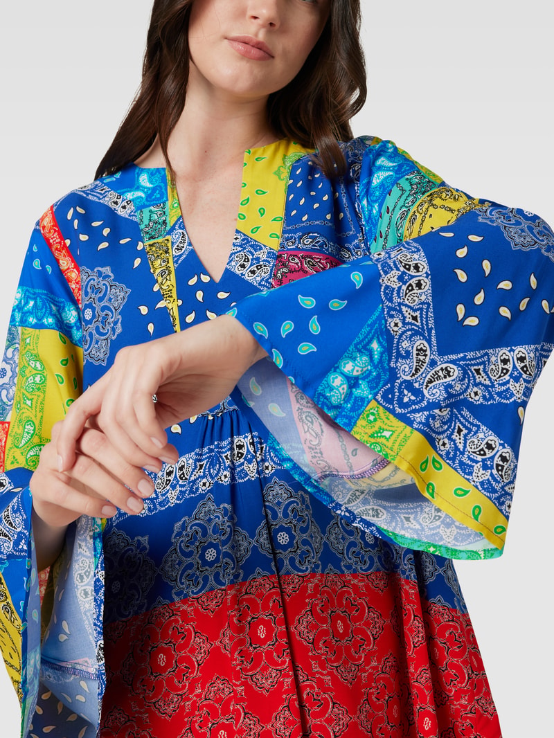 Blusenshirt mit Tunikakragen und Allover-Muster Modell 'Catania' in blau