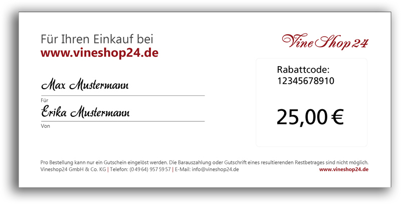 Geschenkgutschein Wein - Wert: 25 Euro