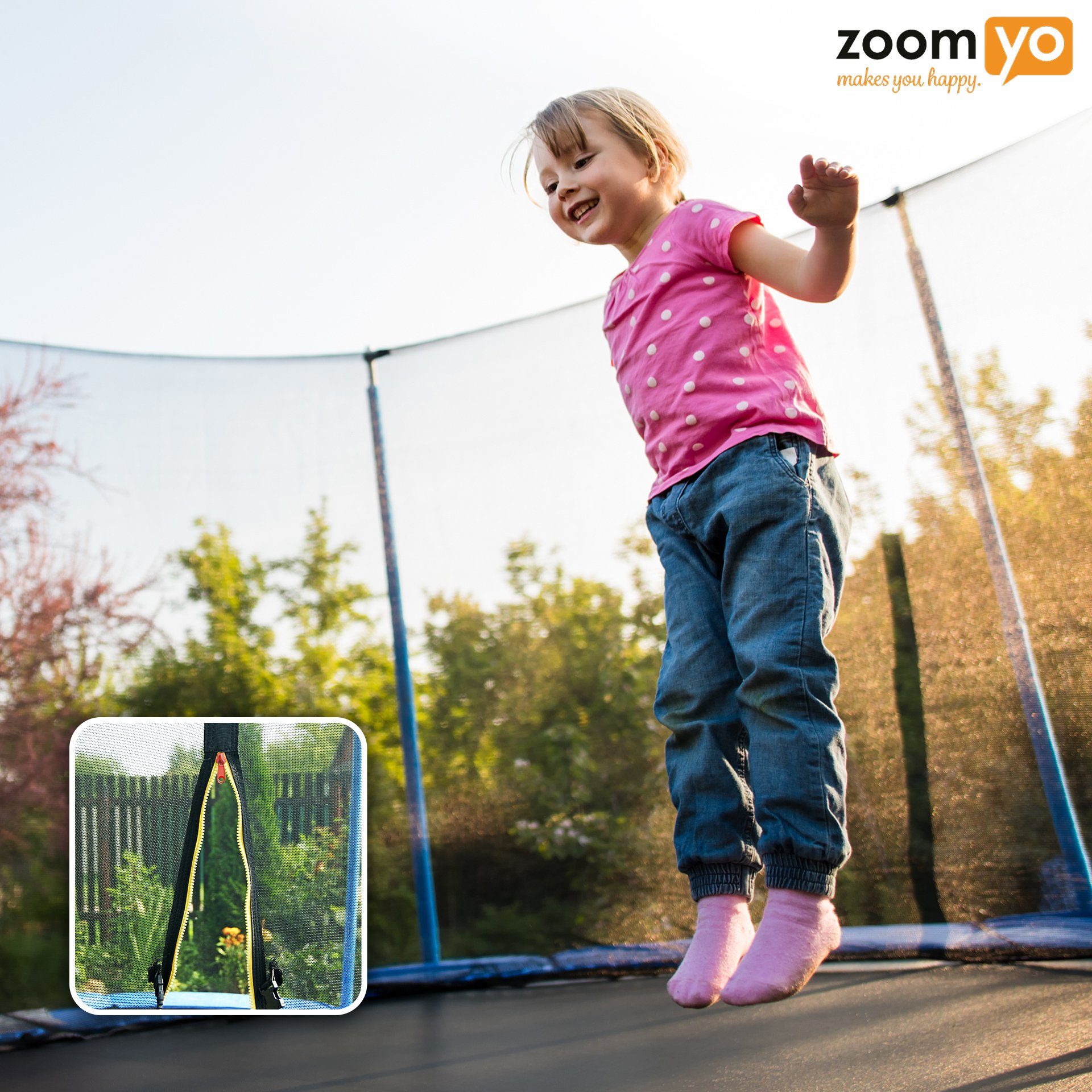Zoomyo Gartentrampolin Gartentrampolin Basic, Kindertrampolin, TÜV/GS geprüft, UV-beständig, Ø 244,00 cm, inkl Sicherheitsnetz und Sprungtuch, Outdoor Trampolin für Kinder