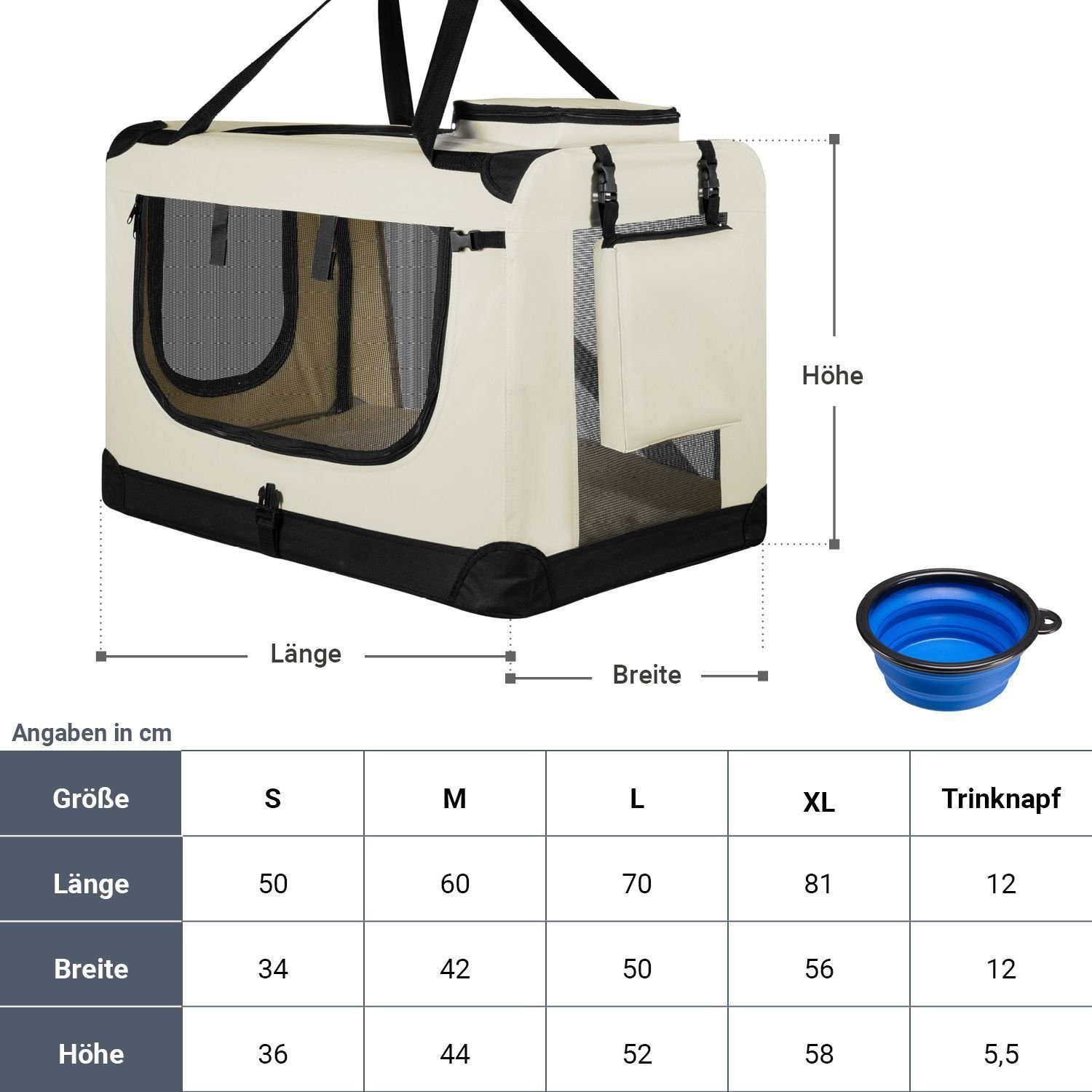 Juskys Tiertransporttasche Lassie, mit Decke, Tasche, Griffen und Fressnapf