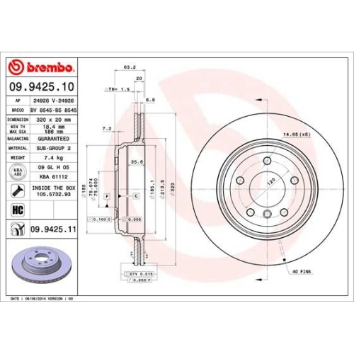09.9425.11 BREMSSCHEIBE BREMBO HA  VP2 - ATU