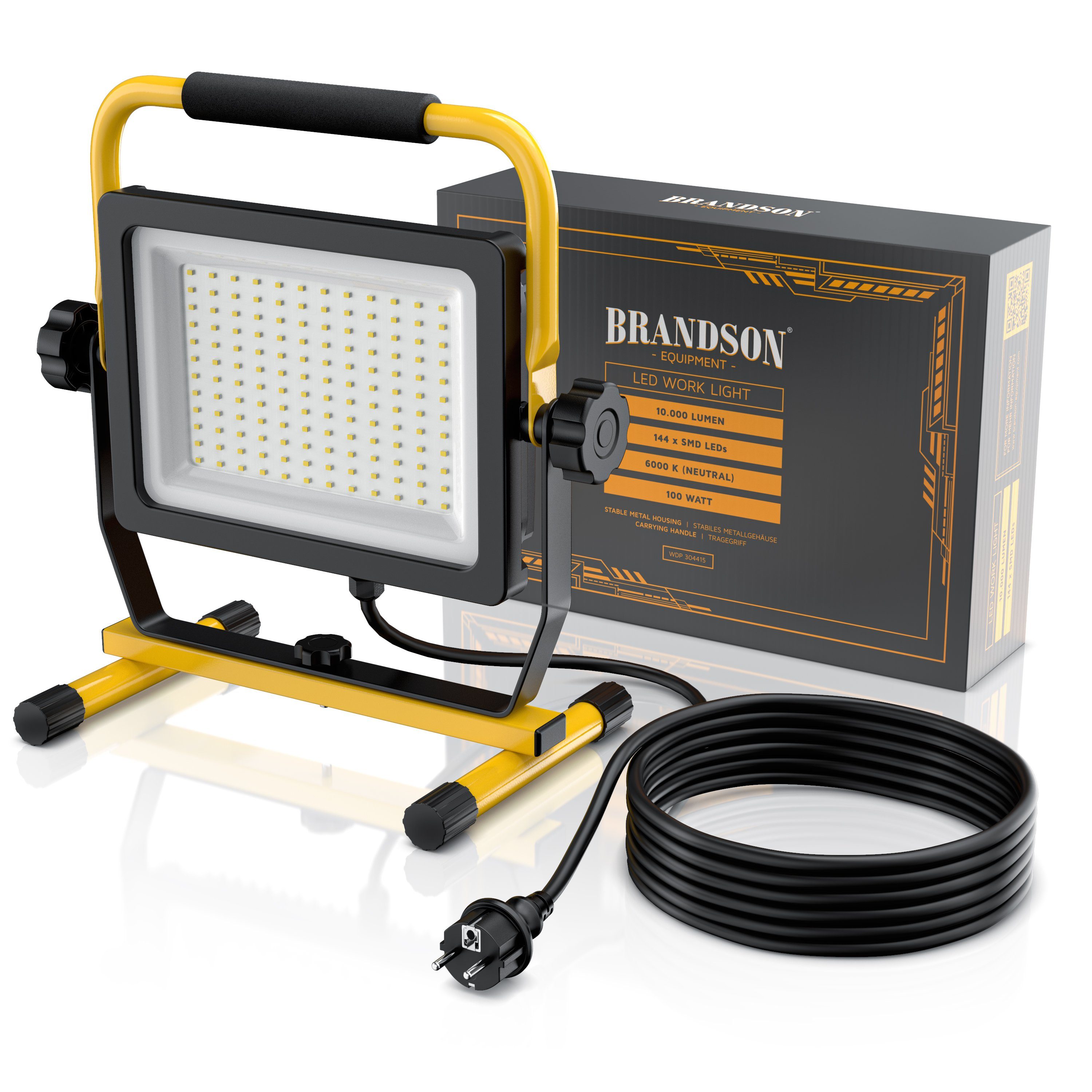 Brandson Baustrahler, LED fest integriert, Tageslichtweiß, 100W LED Arbeitsleuchte mit 144 SMD LEDs, Bauscheinwerfer