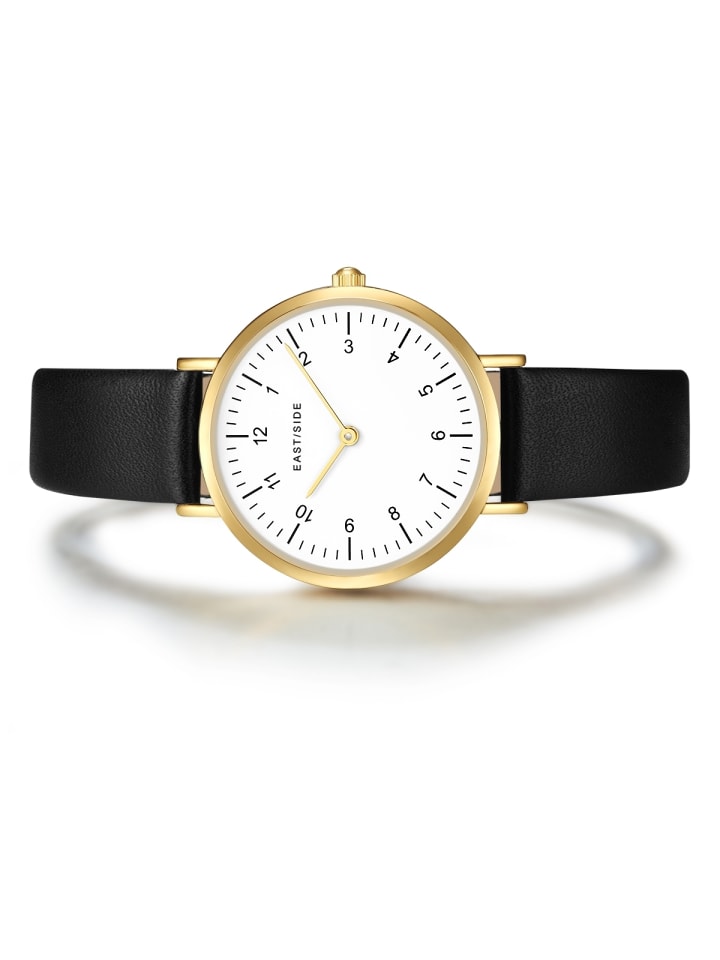 Eastside NY Damen Quarzuhr gelbgold Echtleder schwarz in schwarz günstig kaufen 20 cm