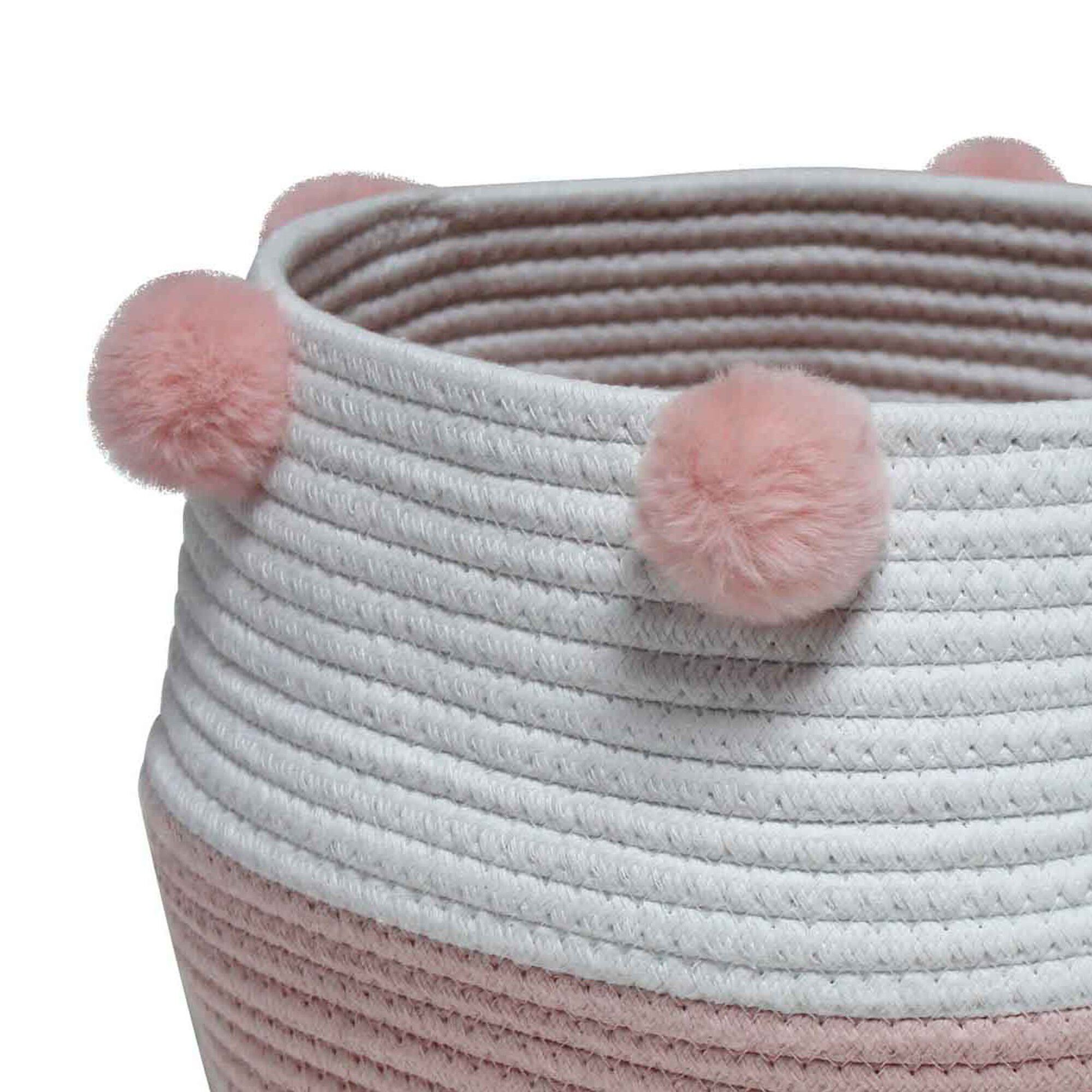 Panier de rangement déco à pompons Suzy rose/blanc