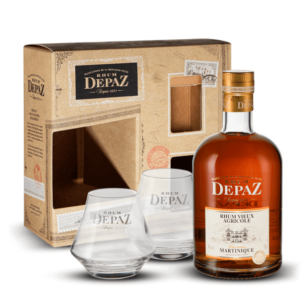 Coffret Depaz Vieux Plantation + 2 Verres 45%