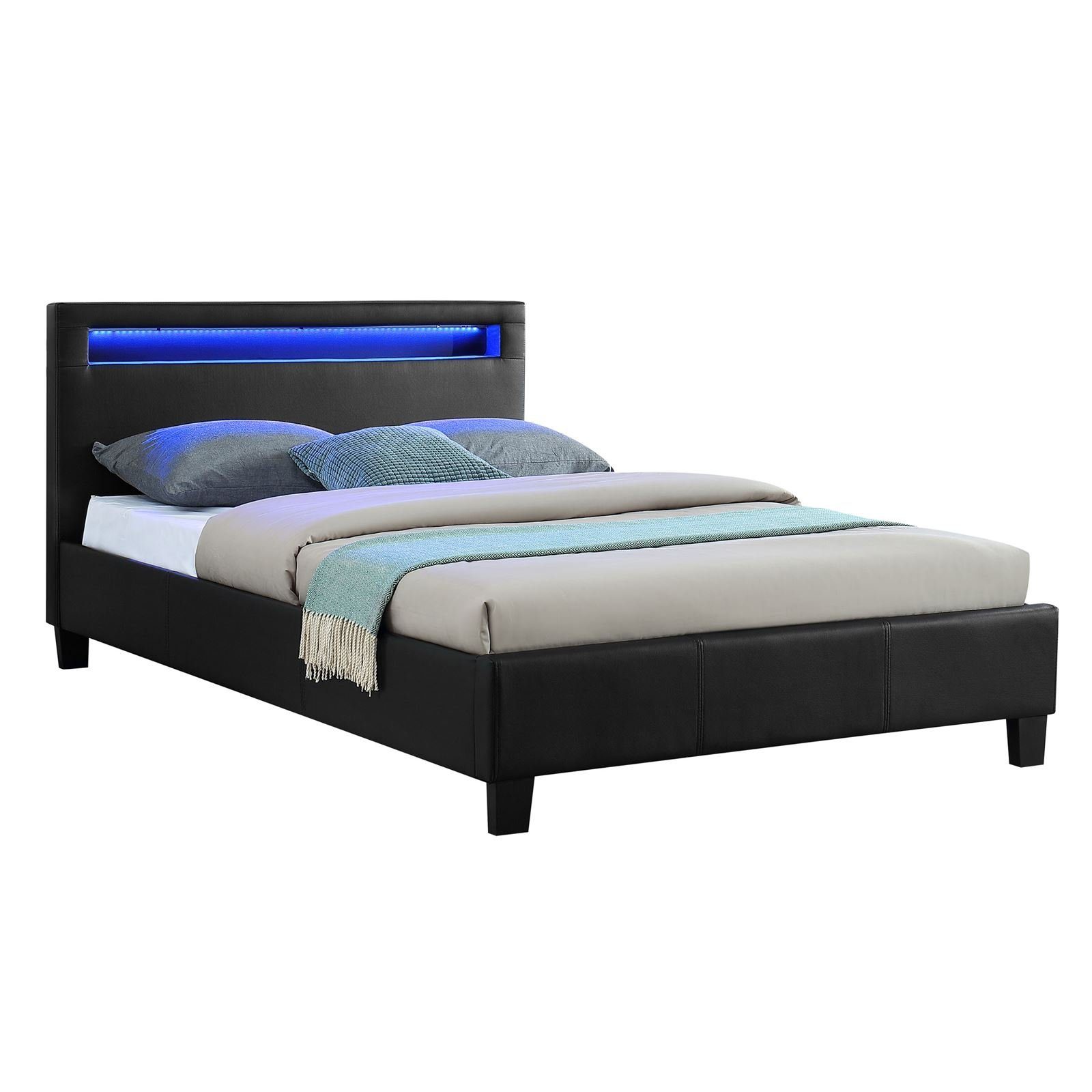 CARO-Möbel Polsterbett MIRASOL, Polsterbett Einzelbett Doppelbett Jugendbett mit LED 120 x 200 cm schw