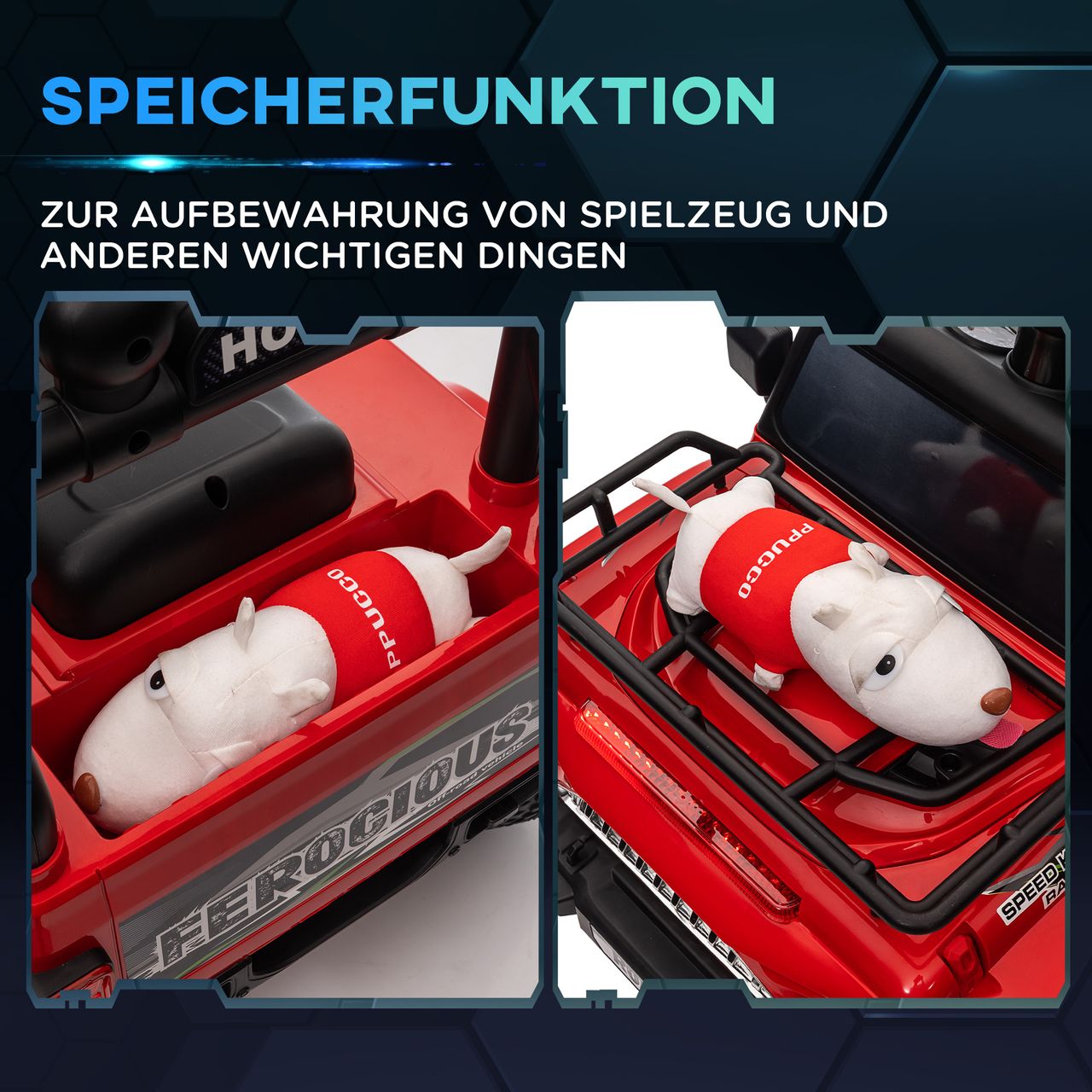 HOMCOM Elektro Kinderauto, Geländewagen mit Musikanschluss, Stauraum, Rot