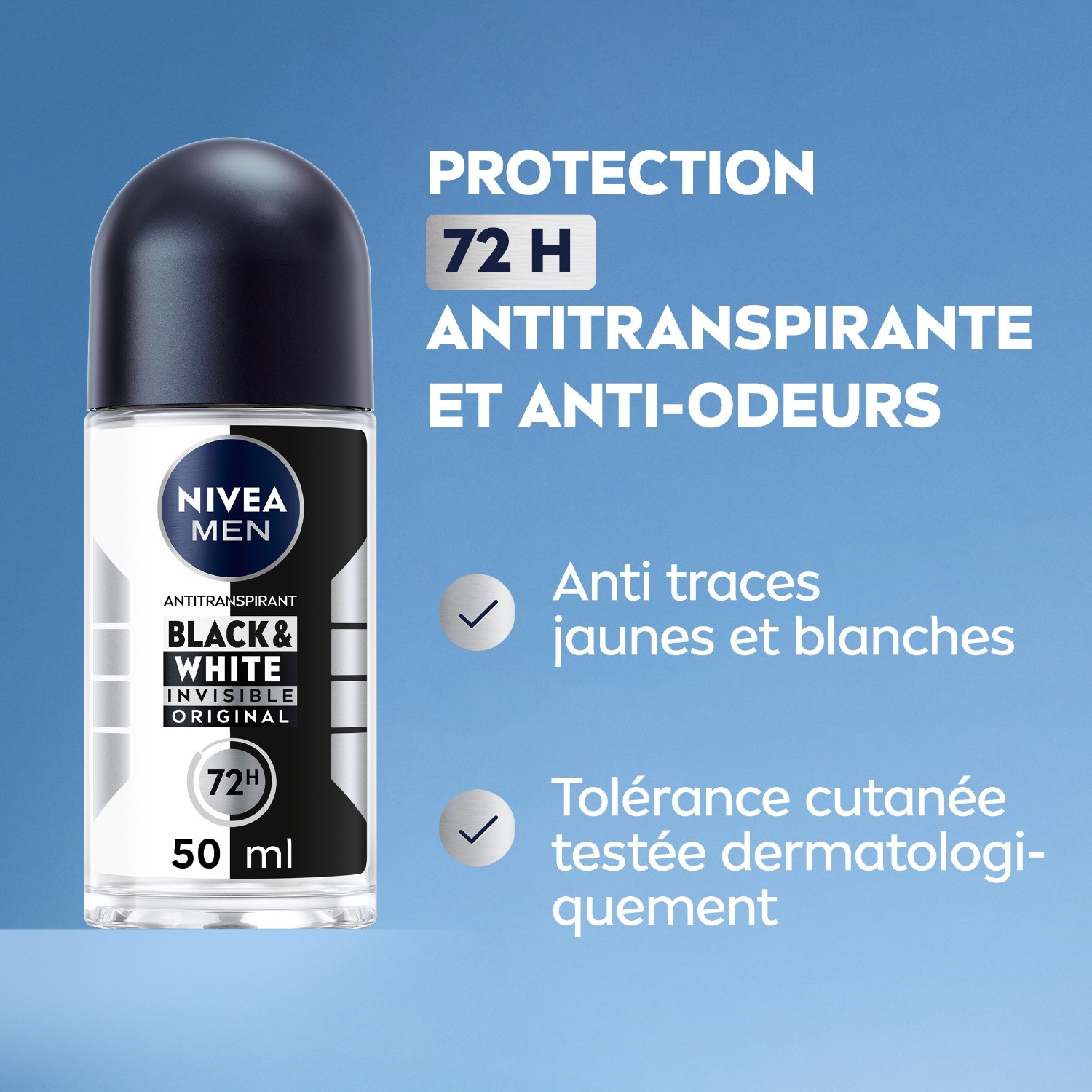 NIVEA muški roll-on dezodorans, antiperspirant, protiv mrlja, žuto-bijeli, 48 sati