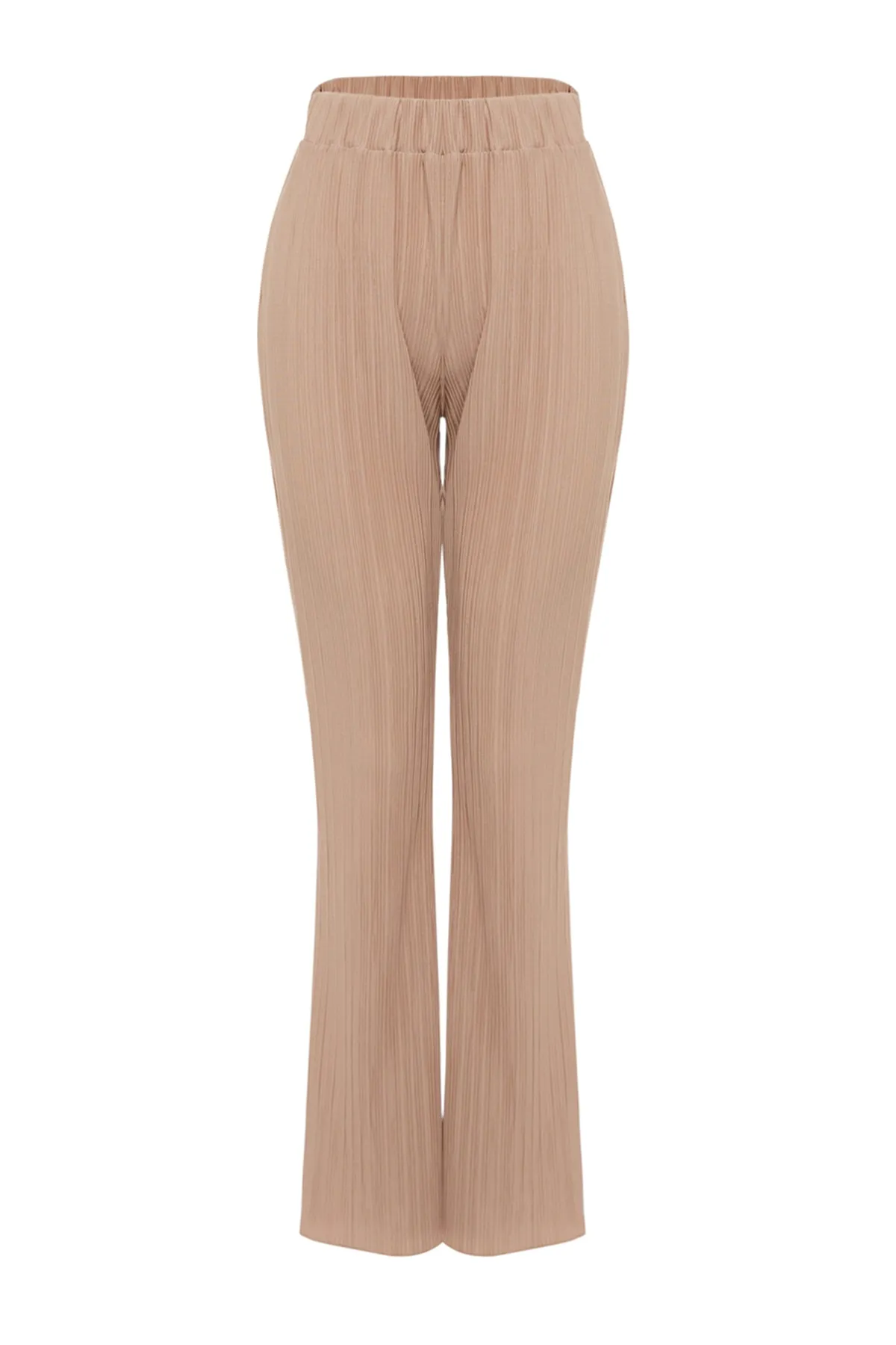 Trendyol Collection  Nerzfarbene, plissierte, ausgestellte/spanische Strickhose mit hoher Taille TWOSS23PL00115