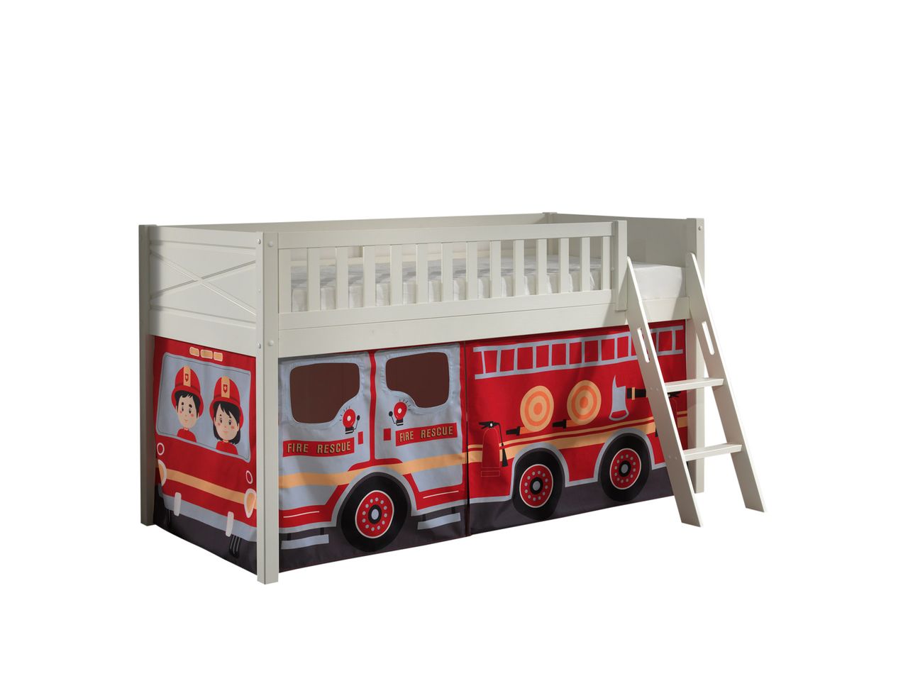 VIPACK Spielbett SCOTT, LF 90 x 200 cm, mit Rolllattenrost, Leiter und Textilset 