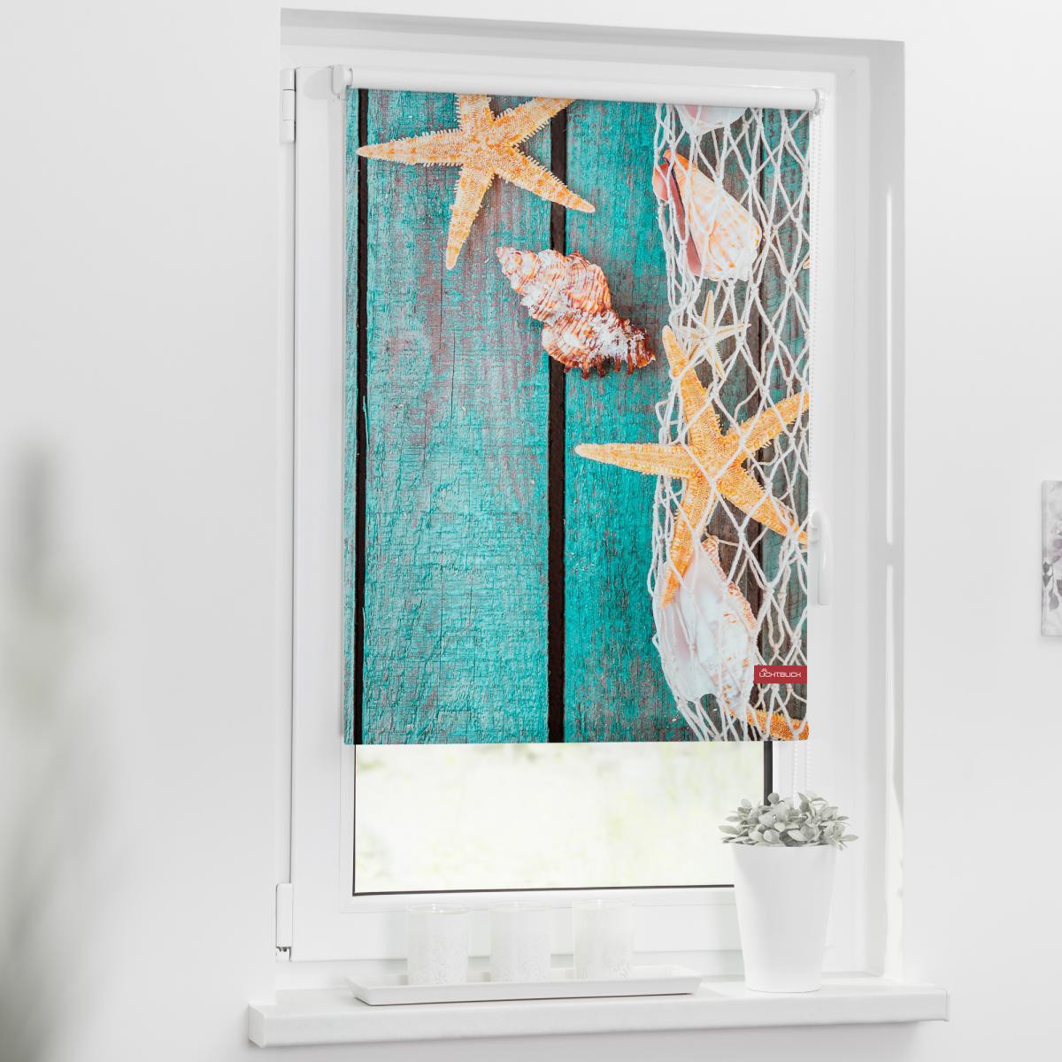 Lichtblick Rollo Klemmfix, ohne Bohren, blickdicht, Bretter Beach - Petrol, 120 x 150 cm (B x L)