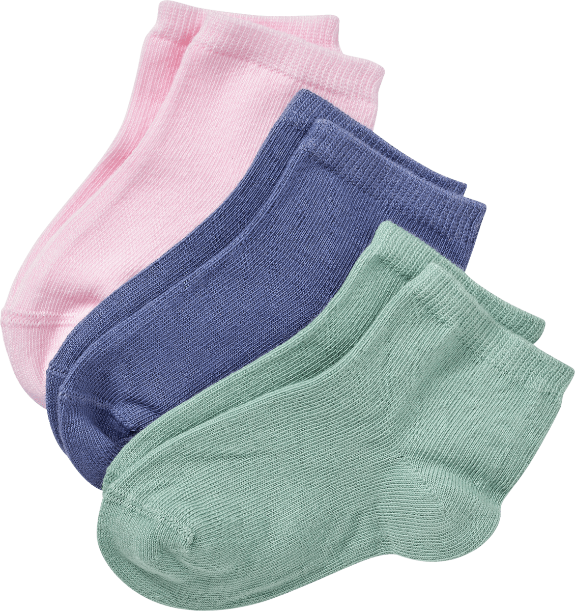 Sneaker Socken, rosa + blau + grün, Gr. 23/26, 3 St