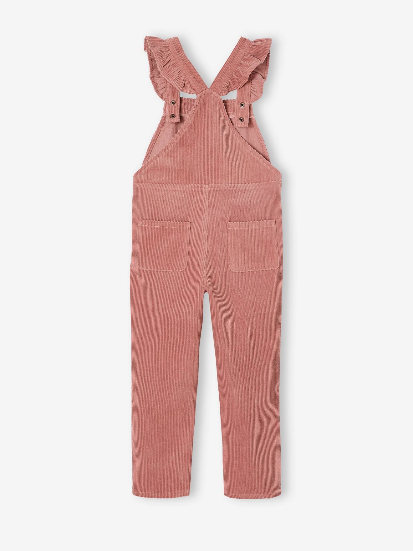 Vertbaudet Mädchen Cord-Latzhose mit Volantträgern - rosenholz