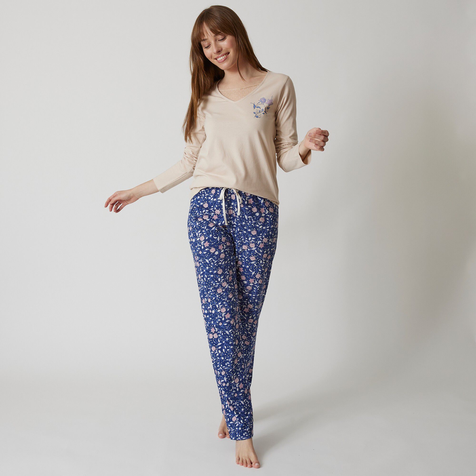 Pantalon pyjama coton imprimé floral