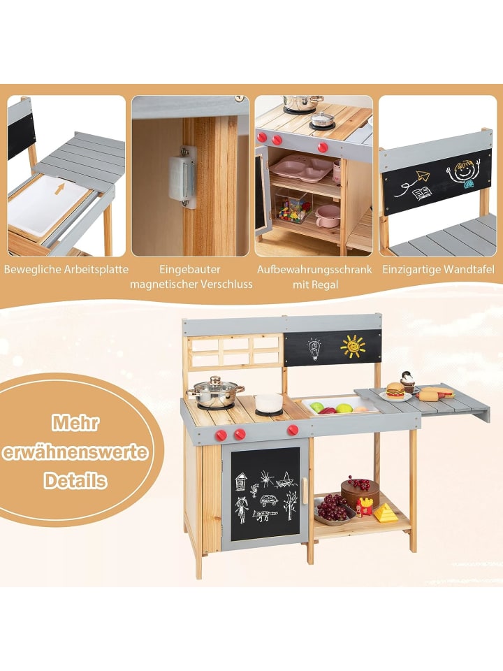 COSTWAY Spielküche Outdoor in Braun günstig kaufen 90 cm