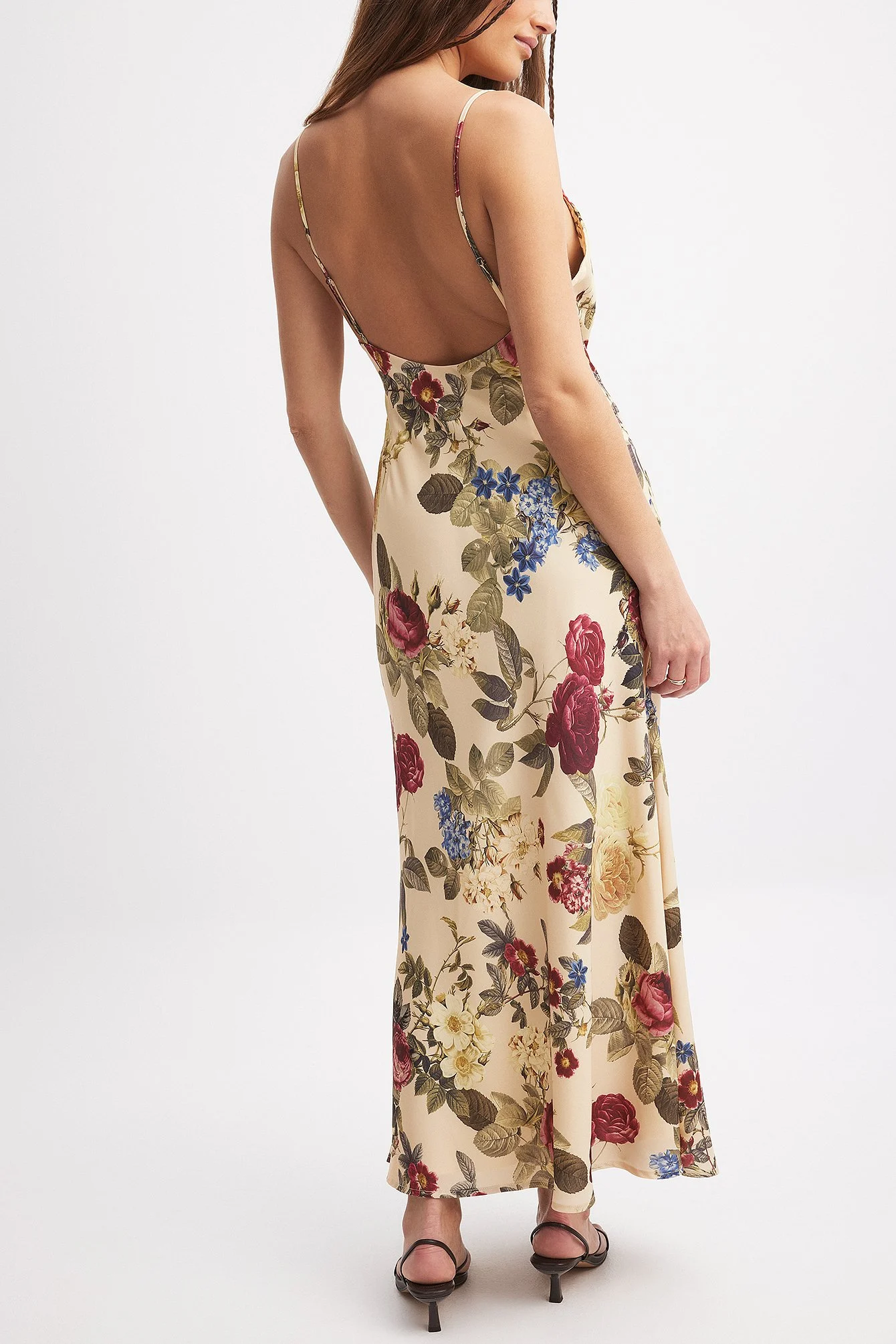 Bedrucktes, gewebtes Maxikleid mit tiefem Rückenausschnitt