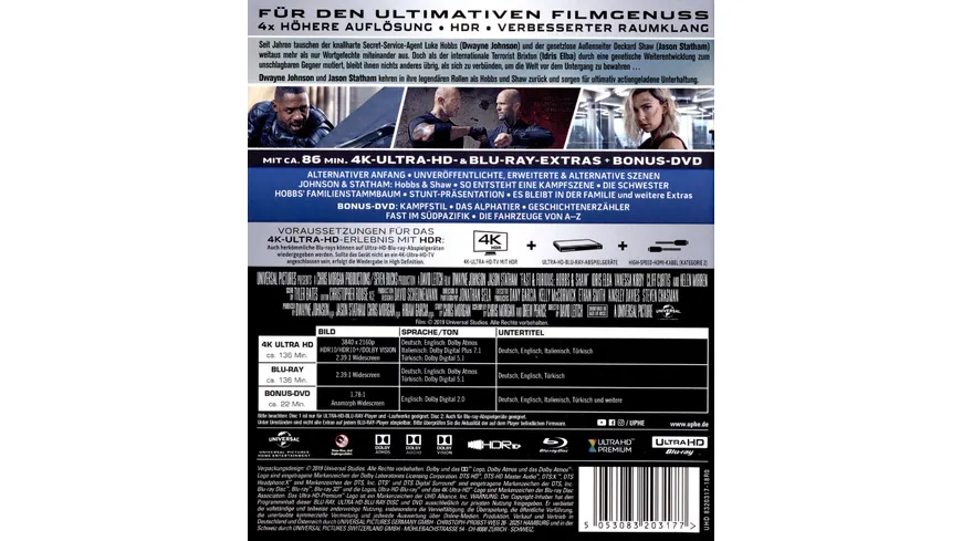 Fast & Furious: Hobbs & Shaw  (4K Ultra HD) (+ Blu-ray 2D) (+ Bonus-DVD)
