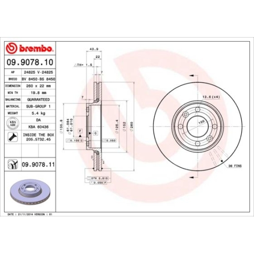 09.9078.11 BREMSSCHEIBE BREMBO VA  VP2 - ATU