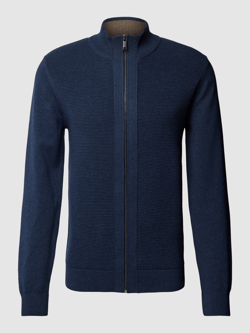 Strickjacke mit Stehkragen in marineblau meliert