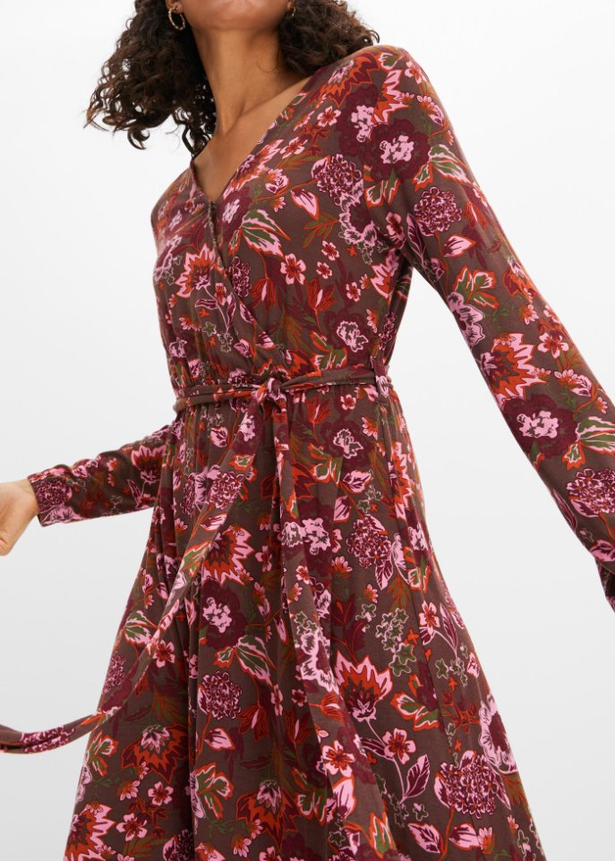 Jerseykleid mit V-Ausschnitt und Bindeband