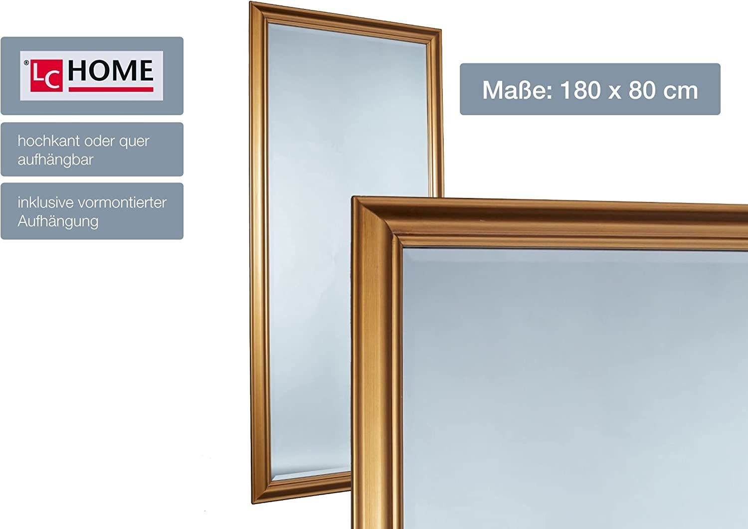 dasmöbelwerk Wandspiegel LC Home Wandspiegel Gold 180 x 80 cm Landhaus-Stil mit Facettenschliff