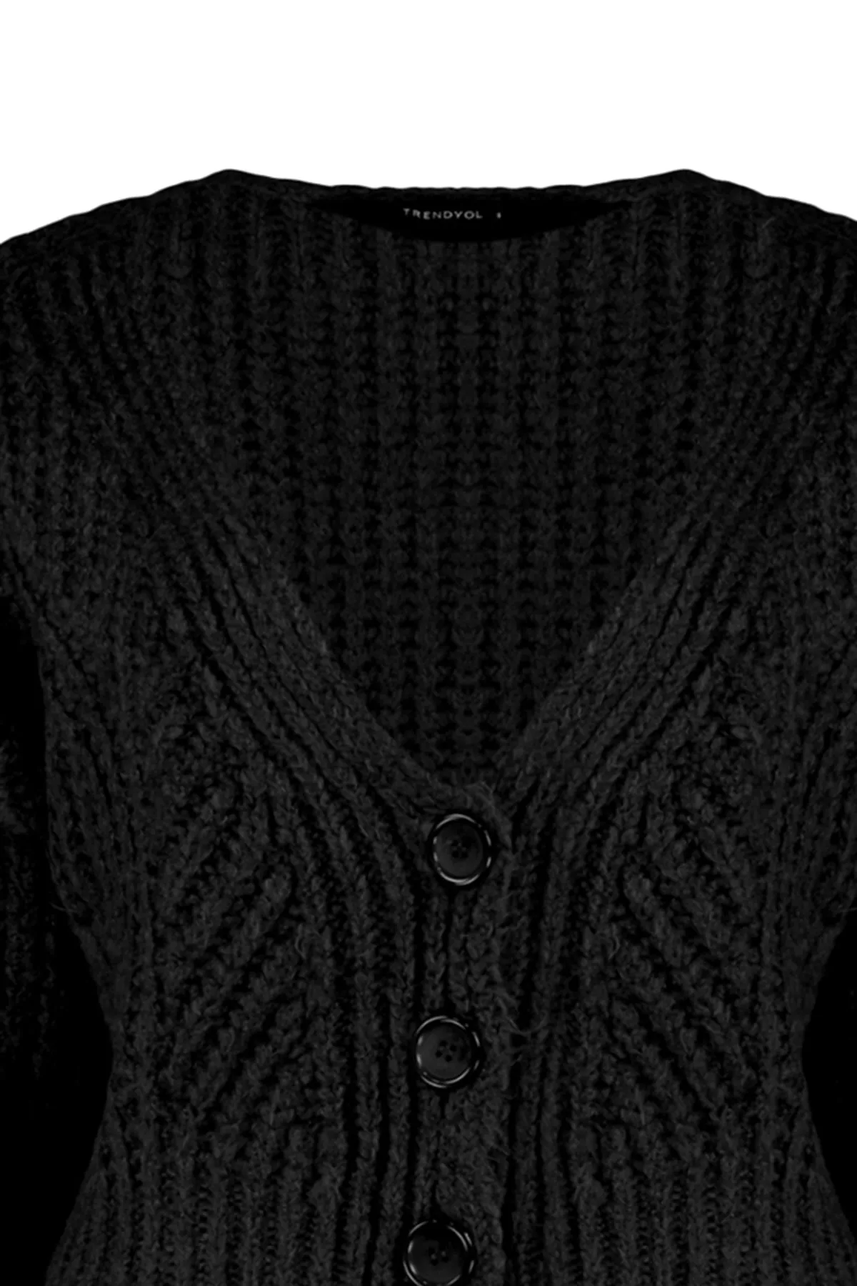 Trendyol Collection  Schwarzer kurzer weicher strukturierter Strickcardigan TWOAW21HI0017