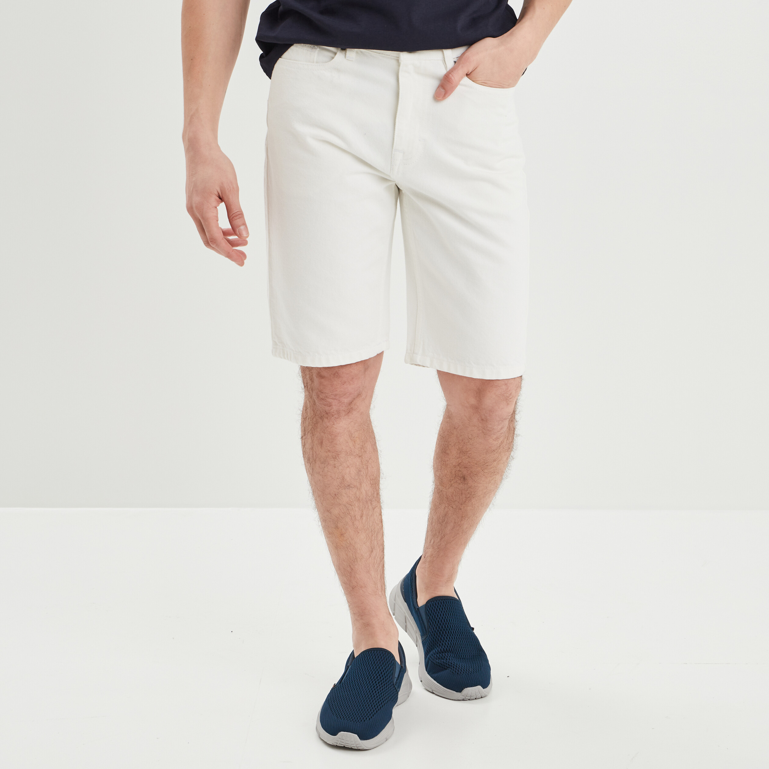 Bermuda droit 5 poches en jean Creeks denim blanc homme | La Halle