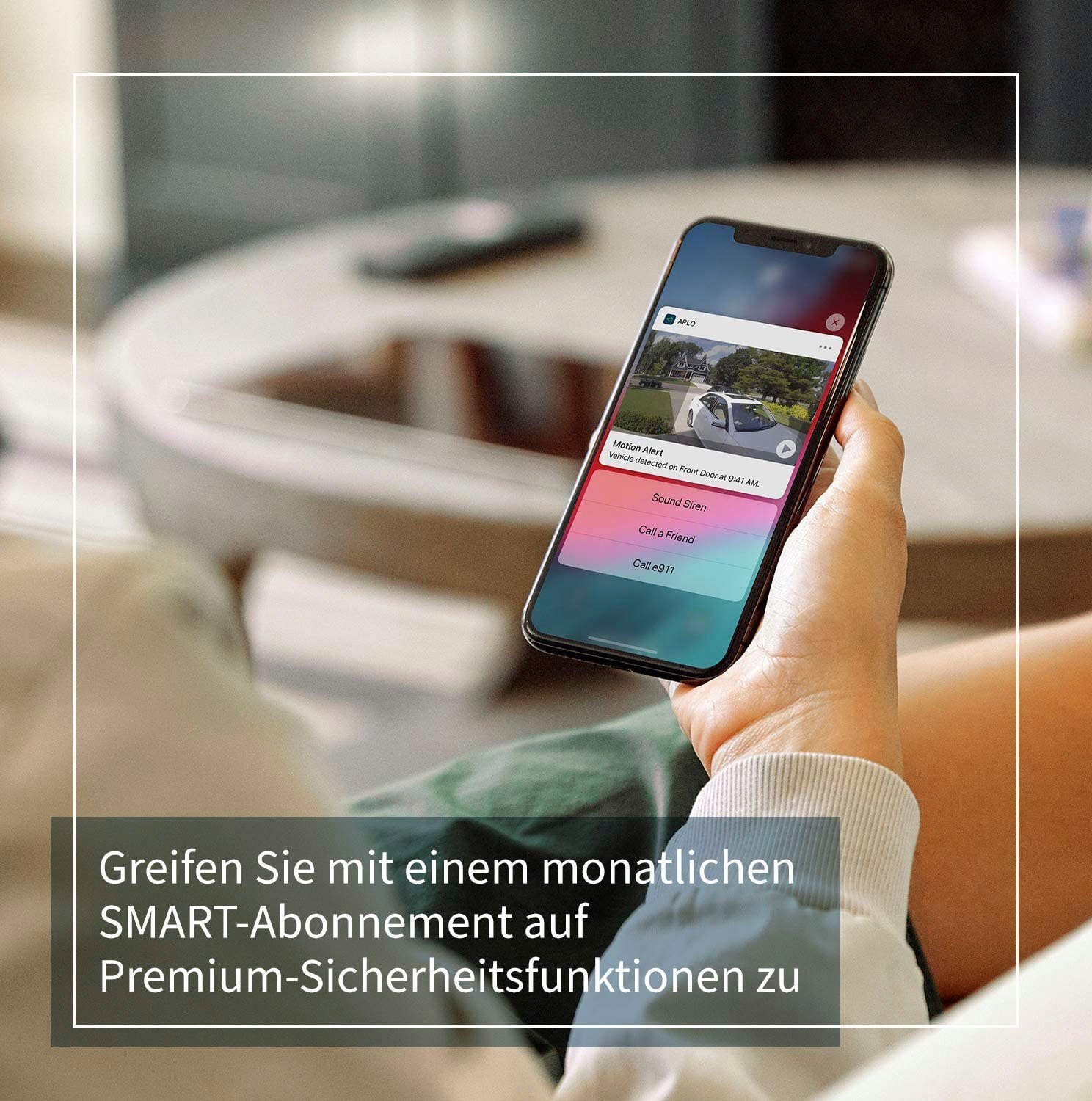 ARLO Arlo Essential Spotlight-Kamera-Set Überwachungskamera (Außenbereich, Innenbereich, Set, 4 x Arlo Essential Spotlight-Kamera, Reichweite bis 91,4 m)