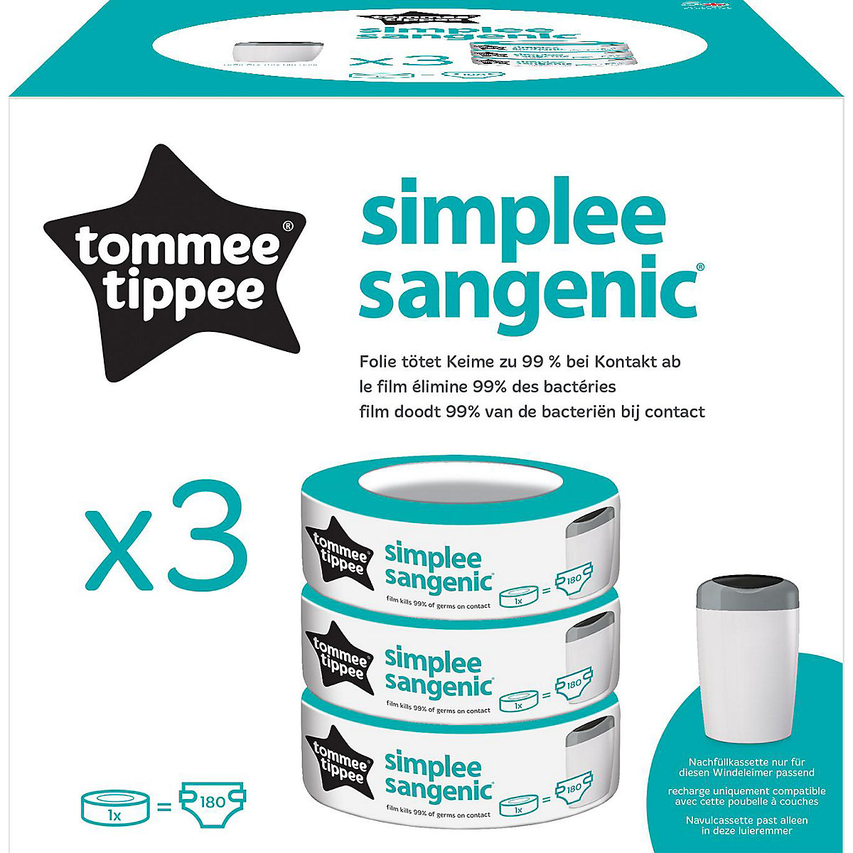 simplee sangenic Windeleimer 3er-Packung Nachfüllkassetten