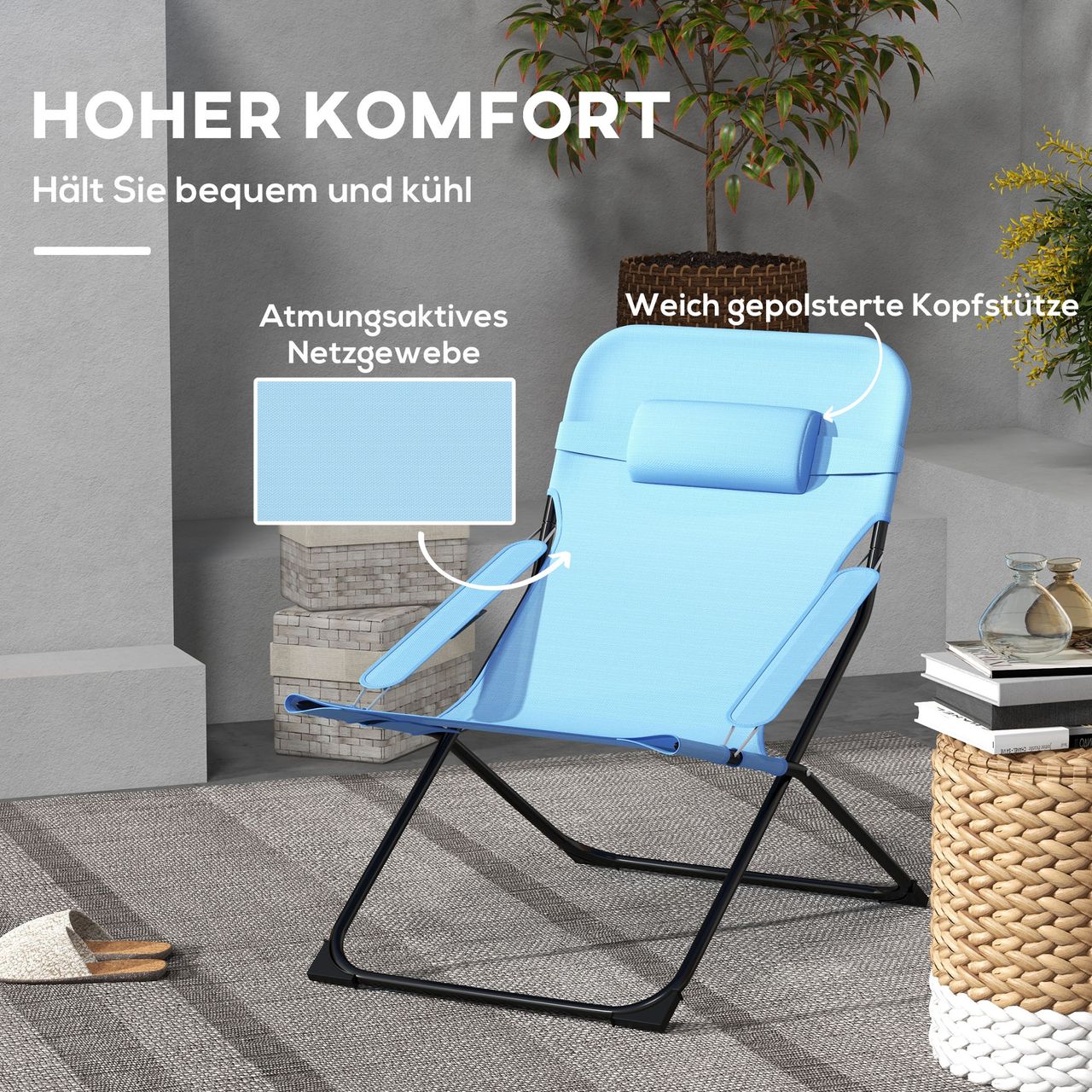 Outsunny Klappstuhl klappbarer Gartenstuhl mit verstellbarer Rückenlehne
