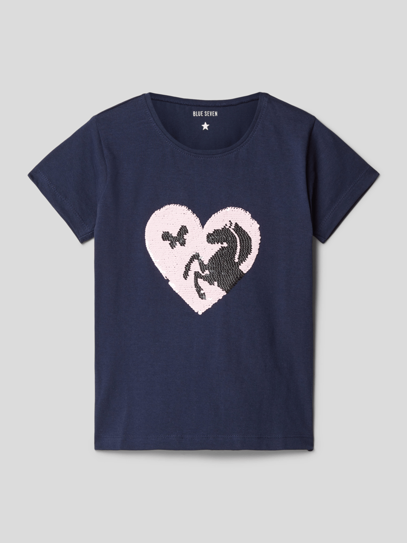 T-Shirt mit Paillettenbesatz in blau